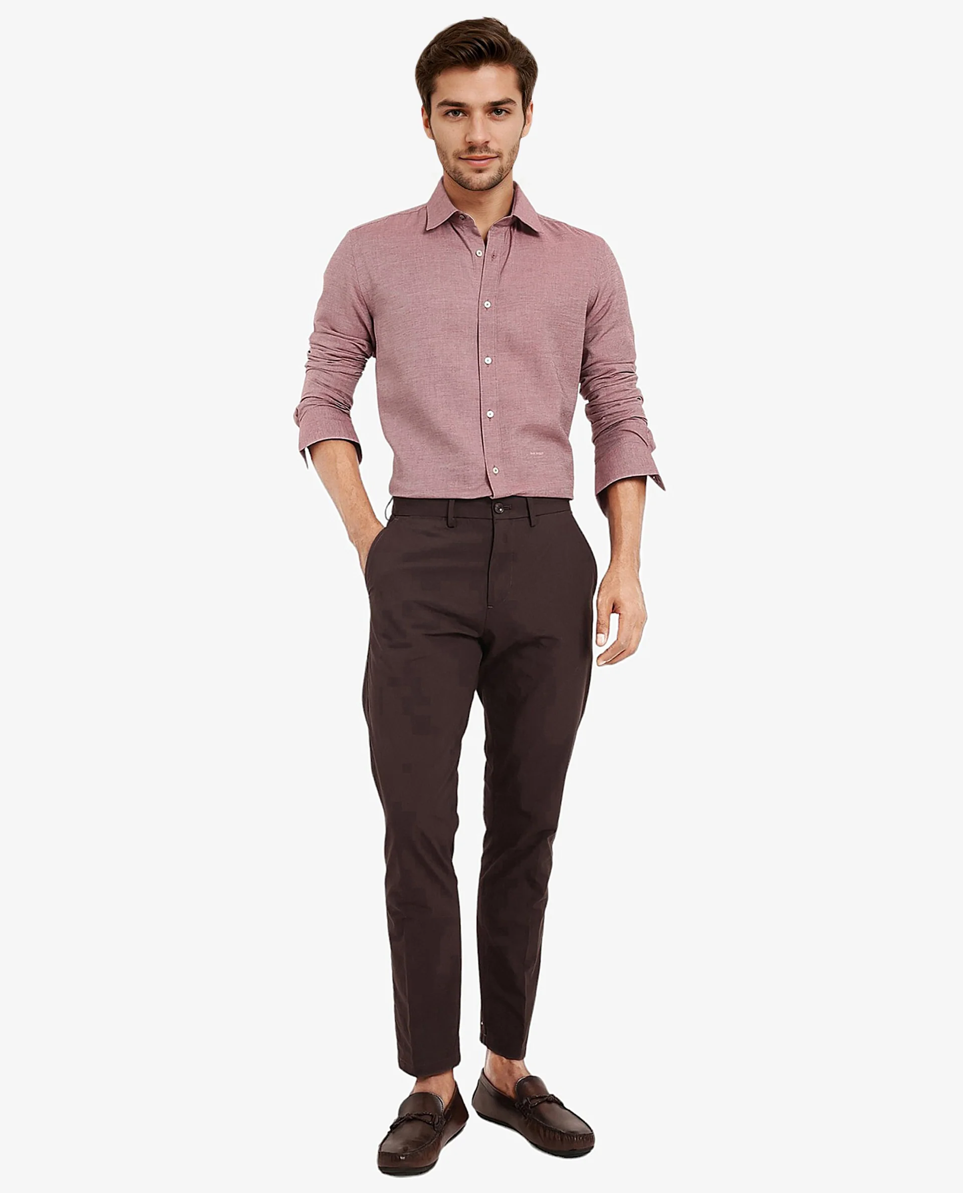 Rare Rabbit Men's Chapelle Maroon Cotton Plain Regular Fit Full Sleeve Collared Shirt - Image 2