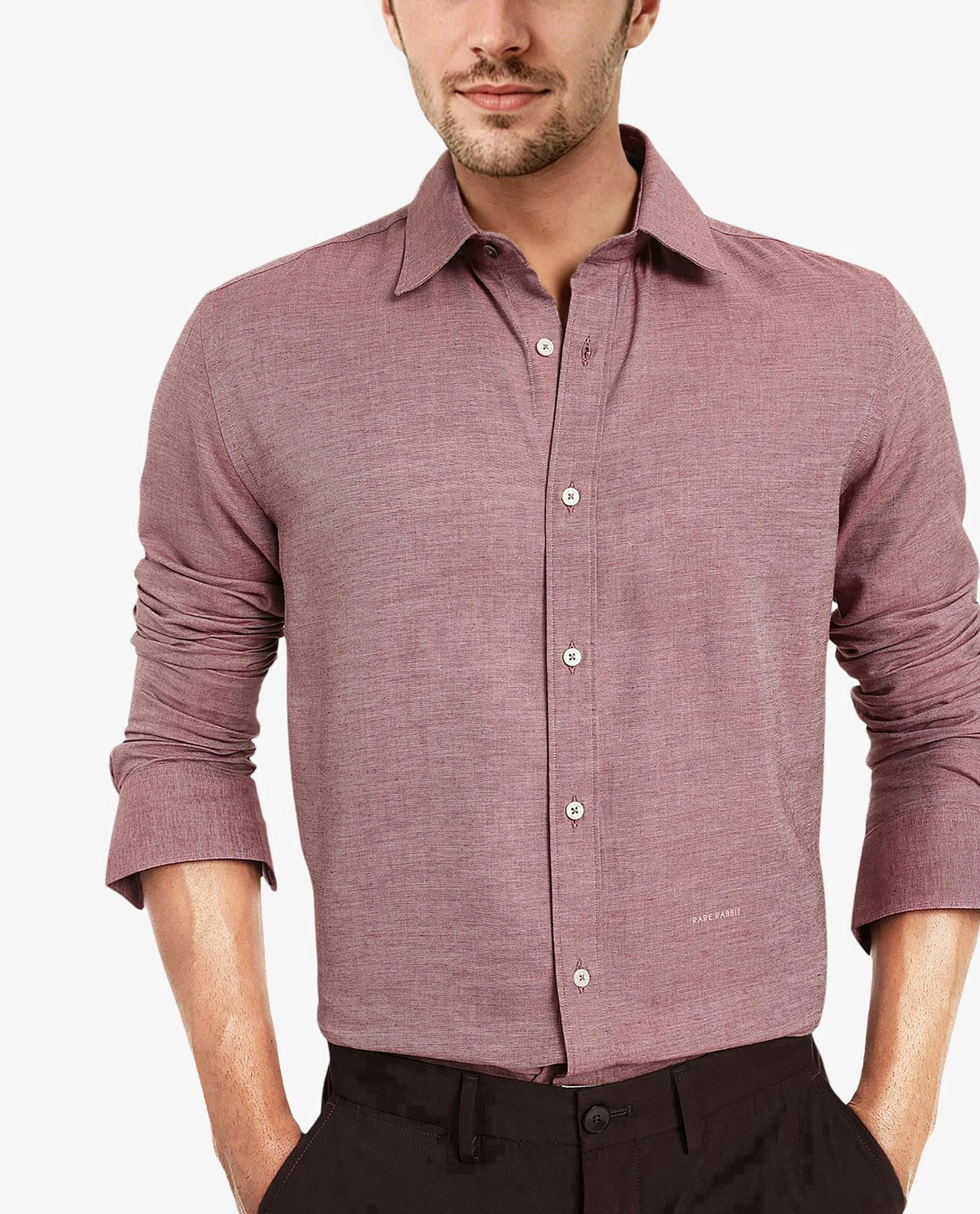 Rare Rabbit Men's Chapelle Maroon Cotton Plain Regular Fit Full Sleeve Collared Shirt - Image 3