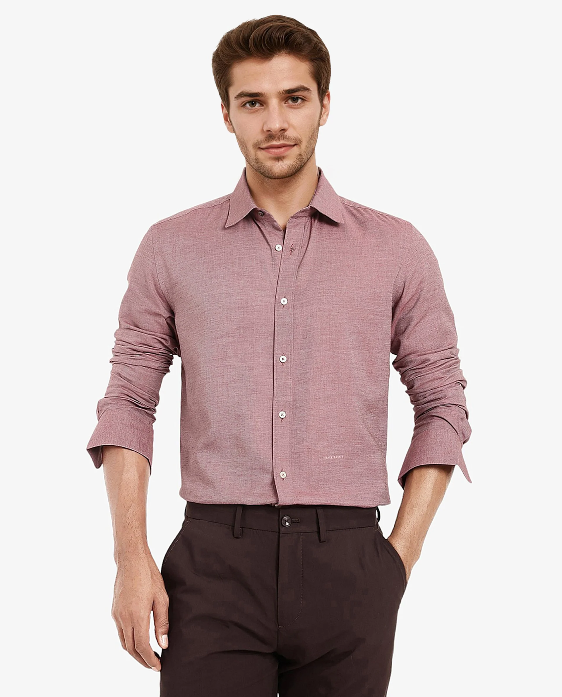 Rare Rabbit Men's Chapelle Maroon Cotton Plain Regular Fit Full Sleeve Collared Shirt - Image 4