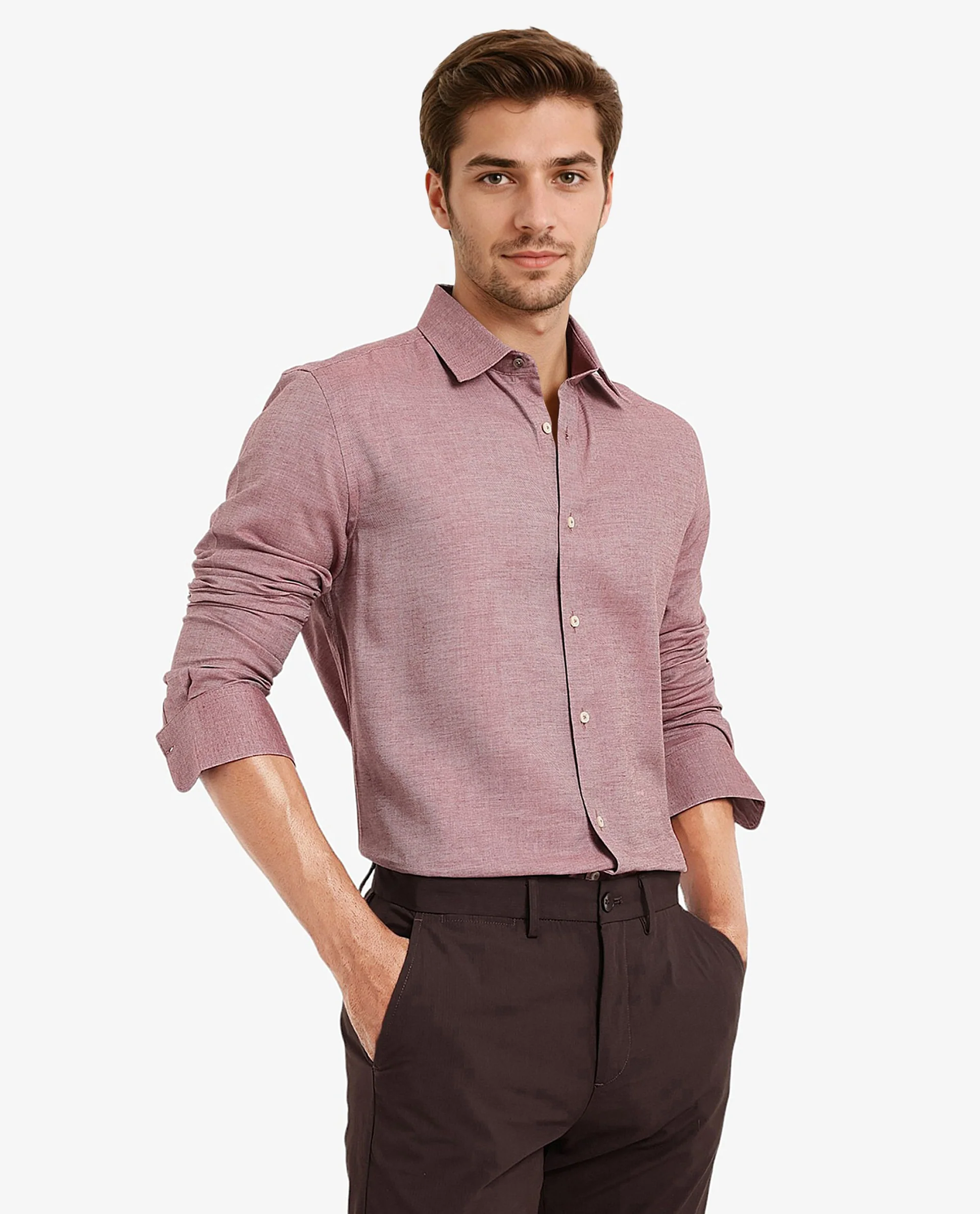 Rare Rabbit Men's Chapelle Maroon Cotton Plain Regular Fit Full Sleeve Collared Shirt - Image 5
