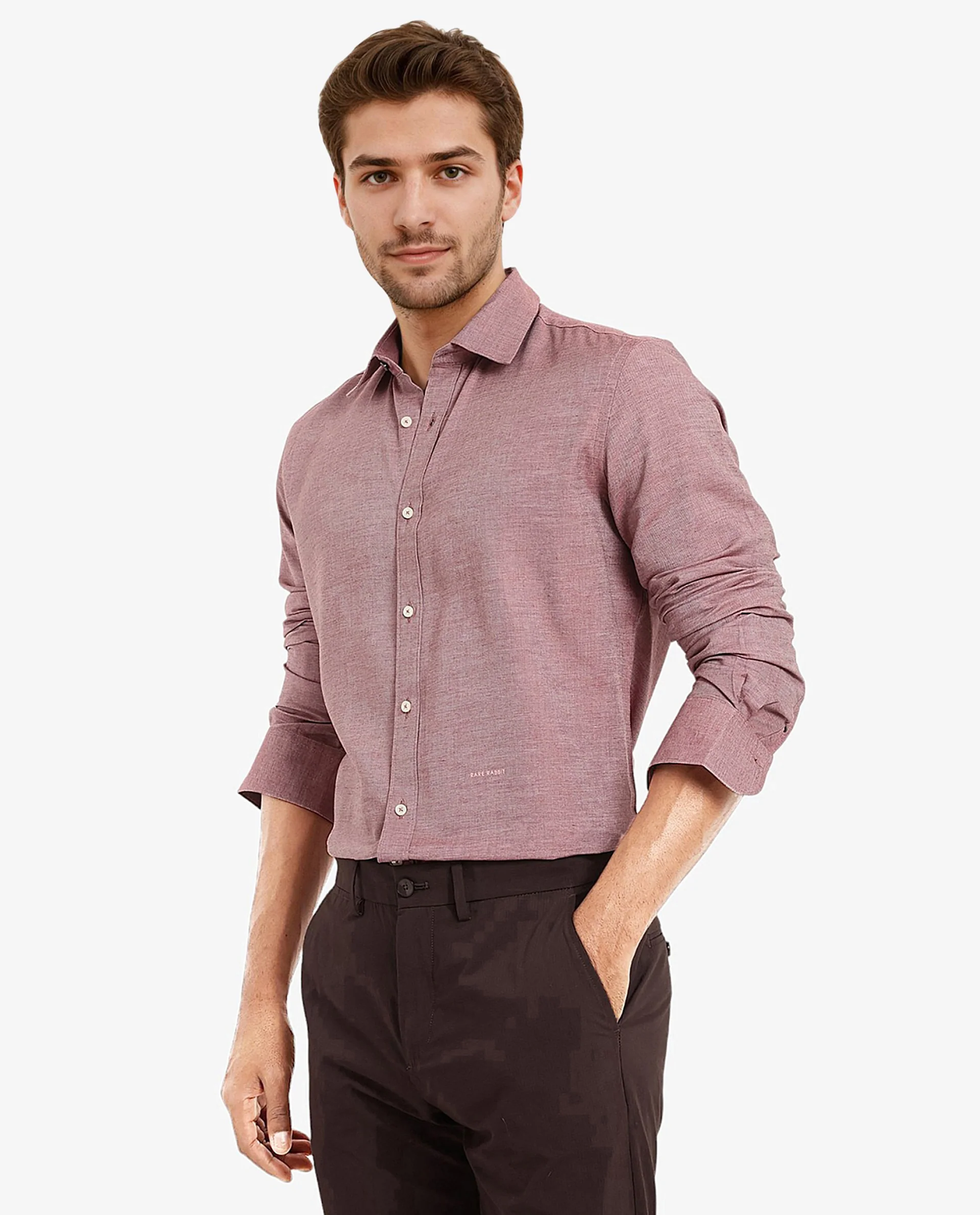 Rare Rabbit Men's Chapelle Maroon Cotton Plain Regular Fit Full Sleeve Collared Shirt - Image 7