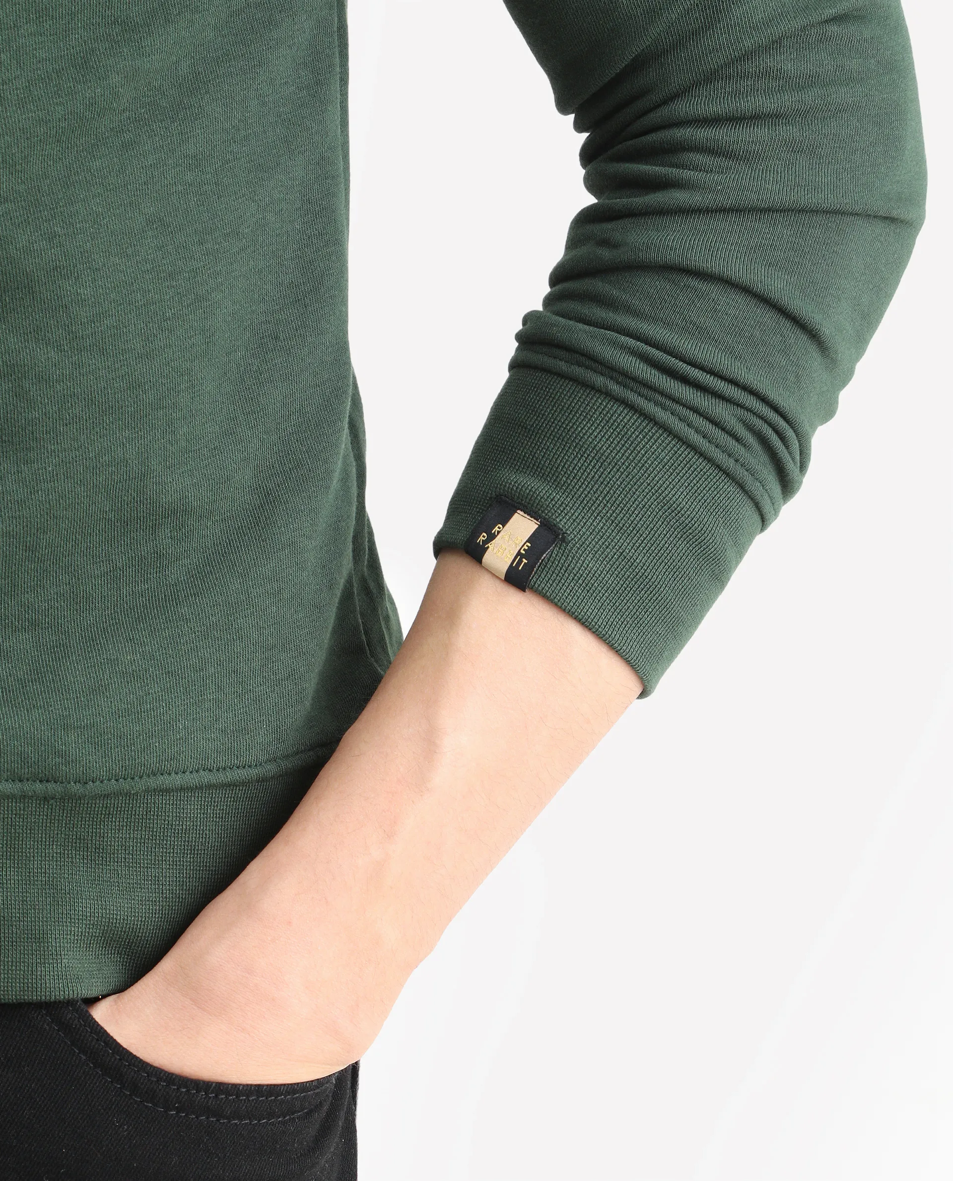 Rare Rabbit Men's Chara Green Cotton Plain Regular Fit Full Sleeve Crew Neck Sweatshirt - Image 5