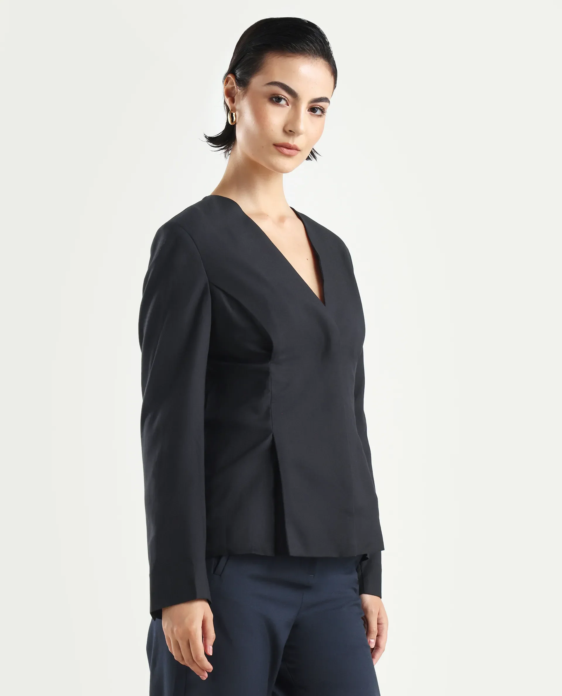 Rareism Women's Charal Black Cotton Blend Lapel Neck Plain Regular Fit Blazer - Image 6
