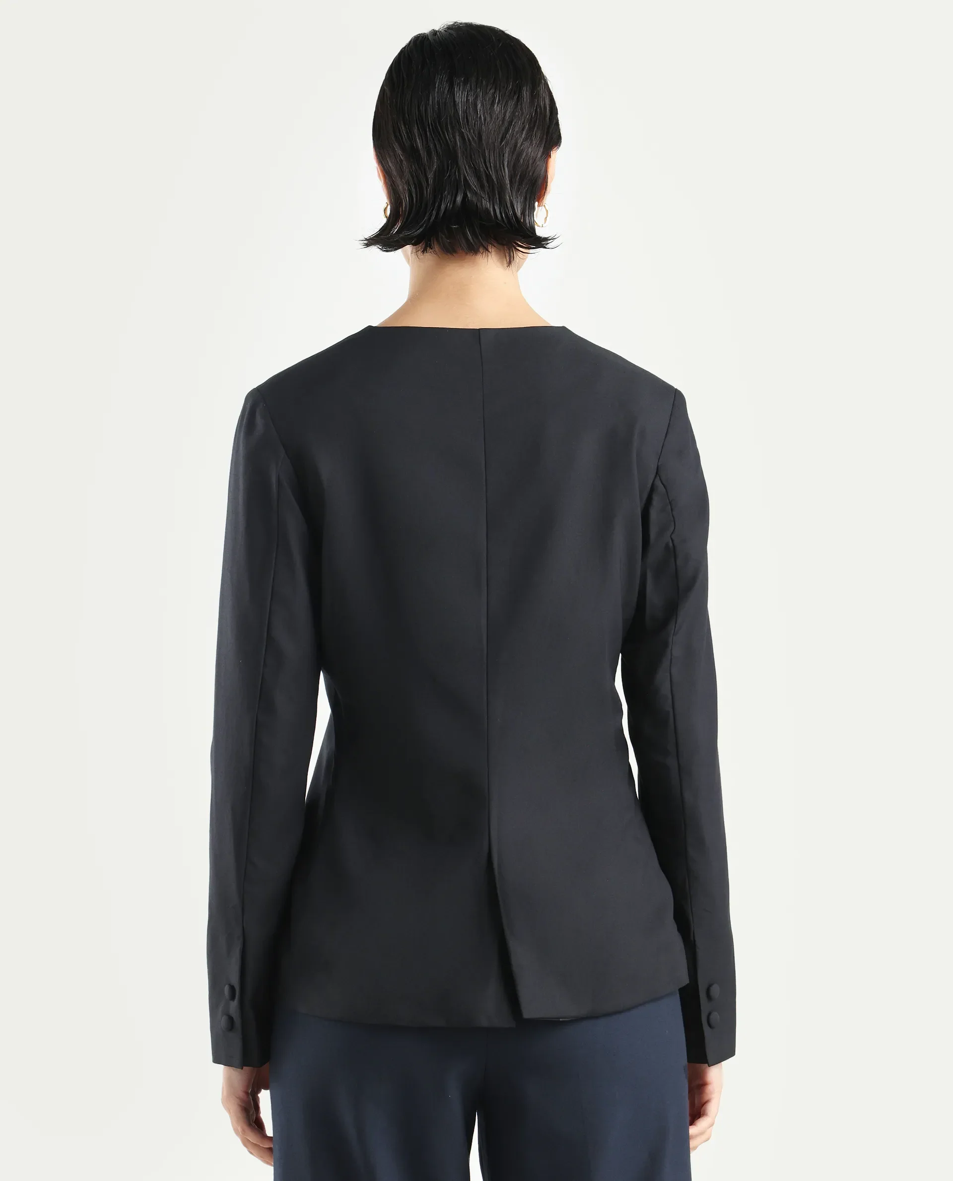 Rareism Women's Charal Black Cotton Blend Lapel Neck Plain Regular Fit Blazer - Image 7