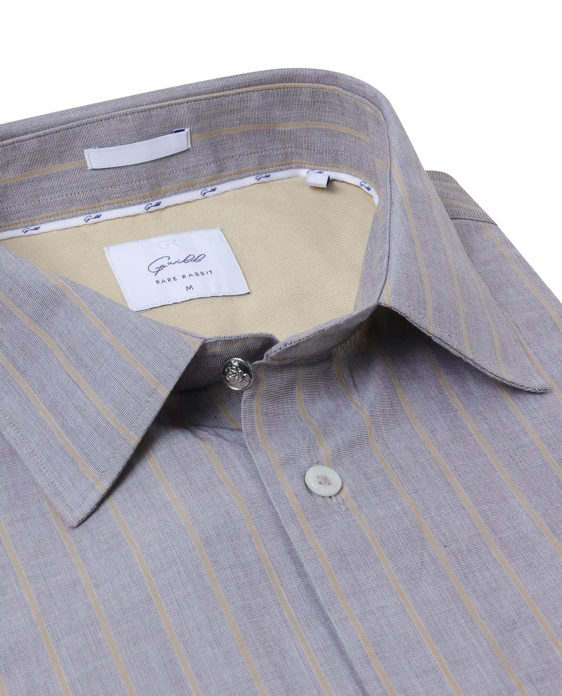 Rare Rabbit Men's Charl Beige Cotton Striped Print Regular Fit Full Sleeve Collared Shirt