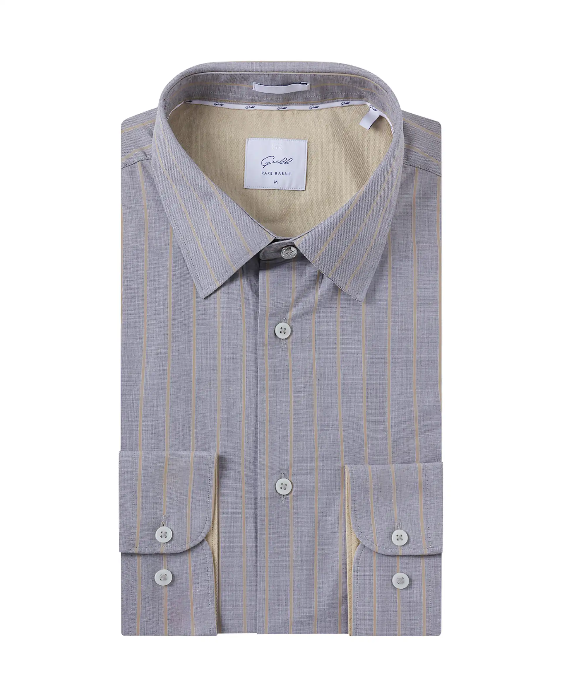 Rare Rabbit Men's Charl Beige Cotton Striped Print Regular Fit Full Sleeve Collared Shirt - Image 2
