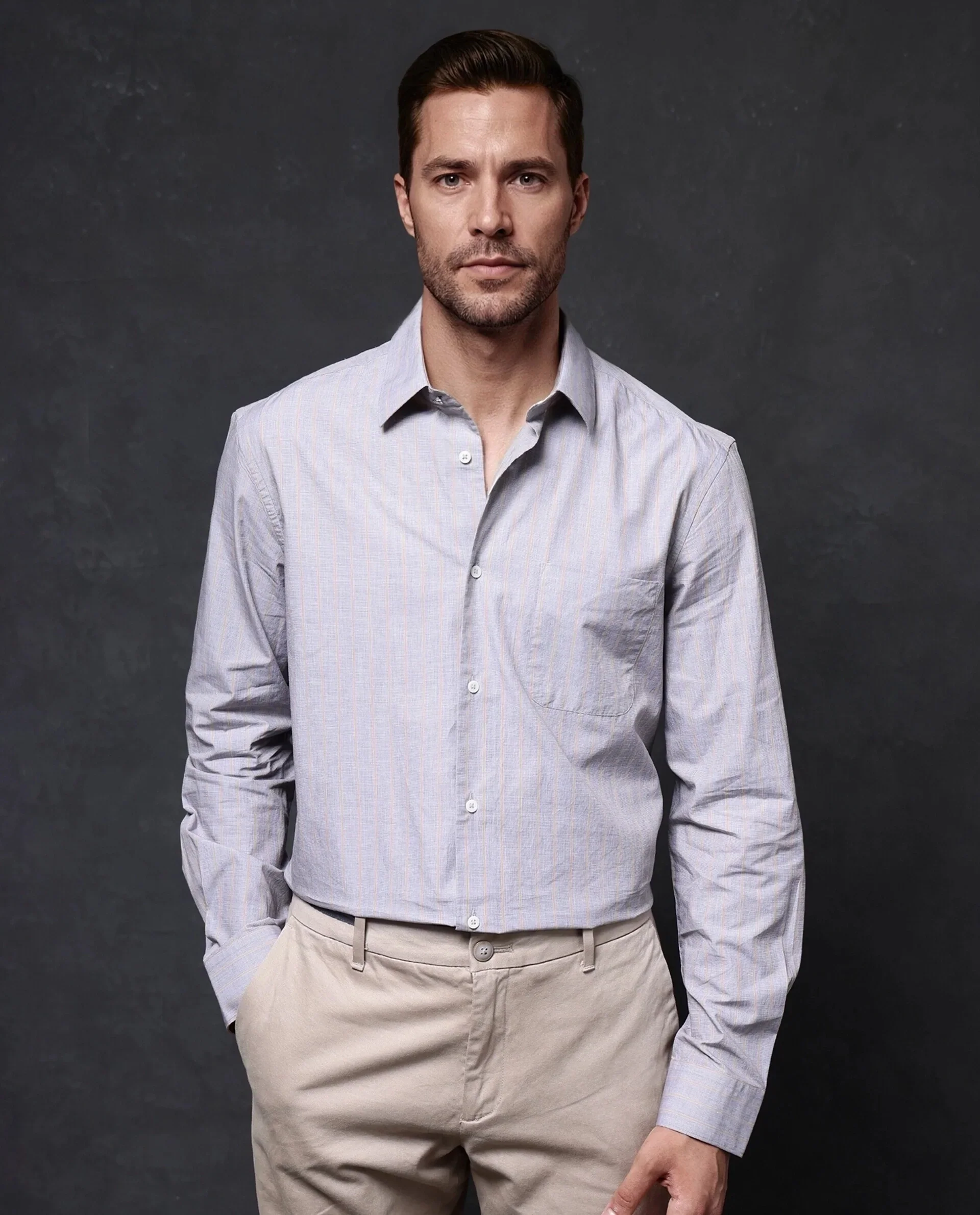 Rare Rabbit Men's Charl Beige Cotton Striped Print Regular Fit Full Sleeve Collared Shirt - Image 3