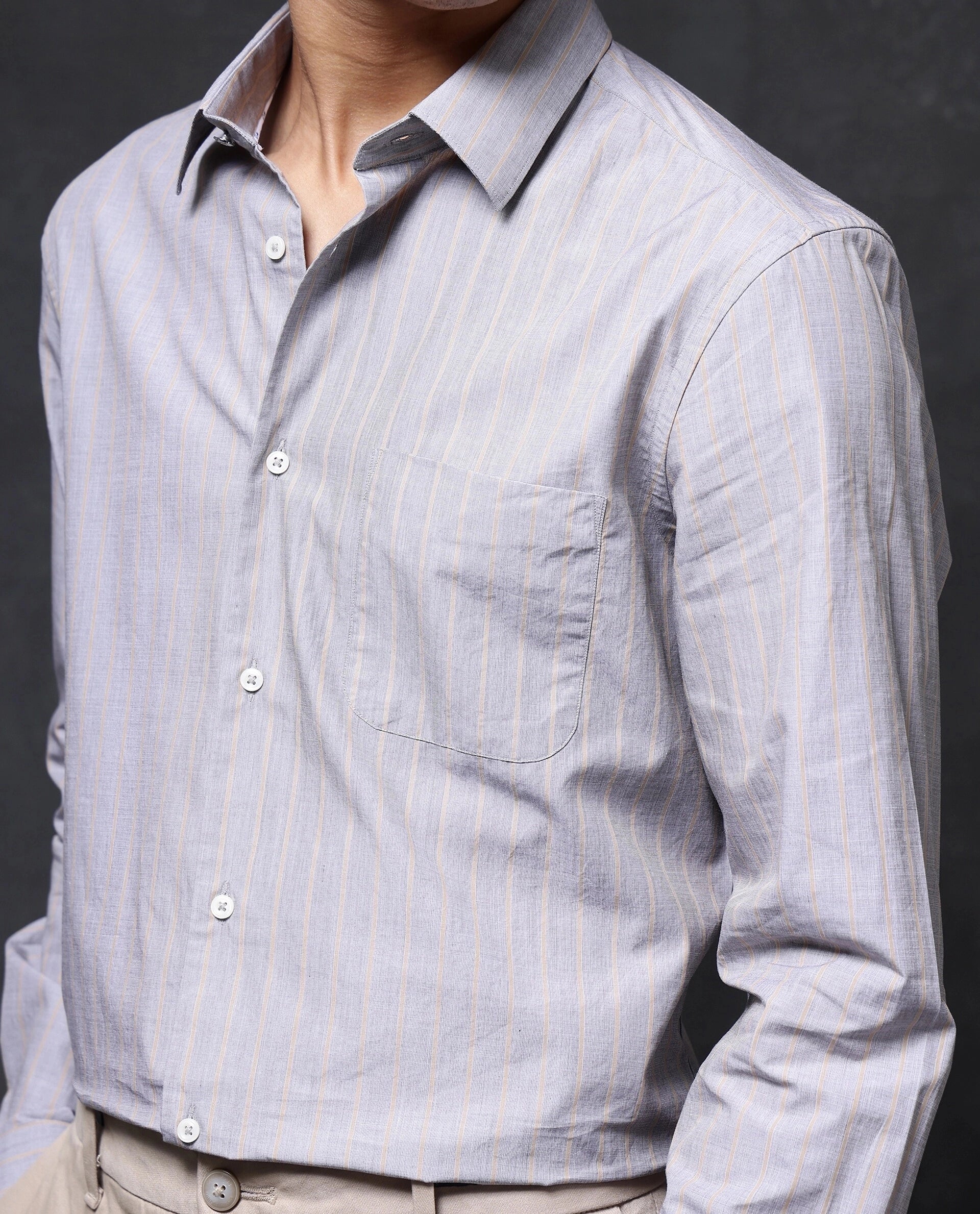 Rare Rabbit Men's Charl Beige Cotton Striped Print Regular Fit Full Sleeve Collared Shirt - Image 5