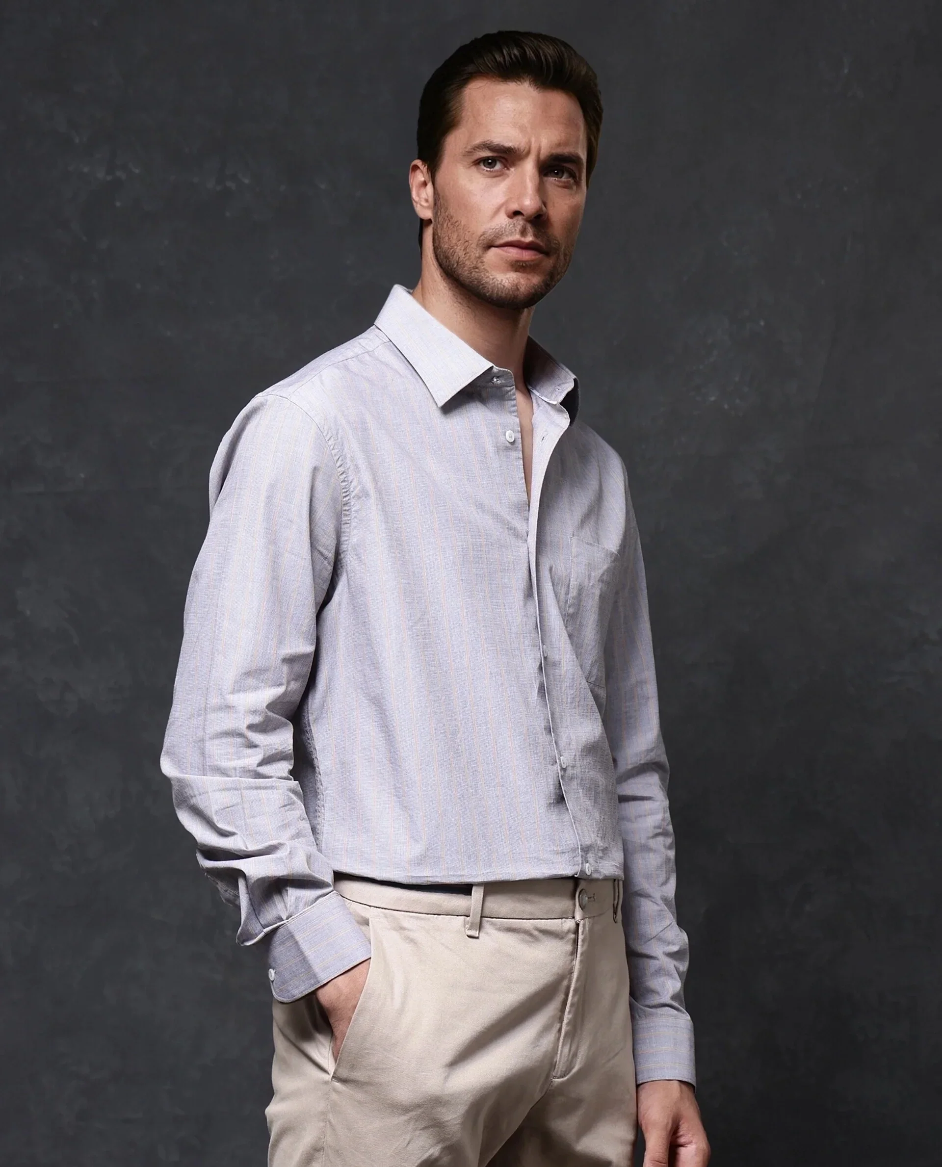 Rare Rabbit Men's Charl Beige Cotton Striped Print Regular Fit Full Sleeve Collared Shirt - Image 8