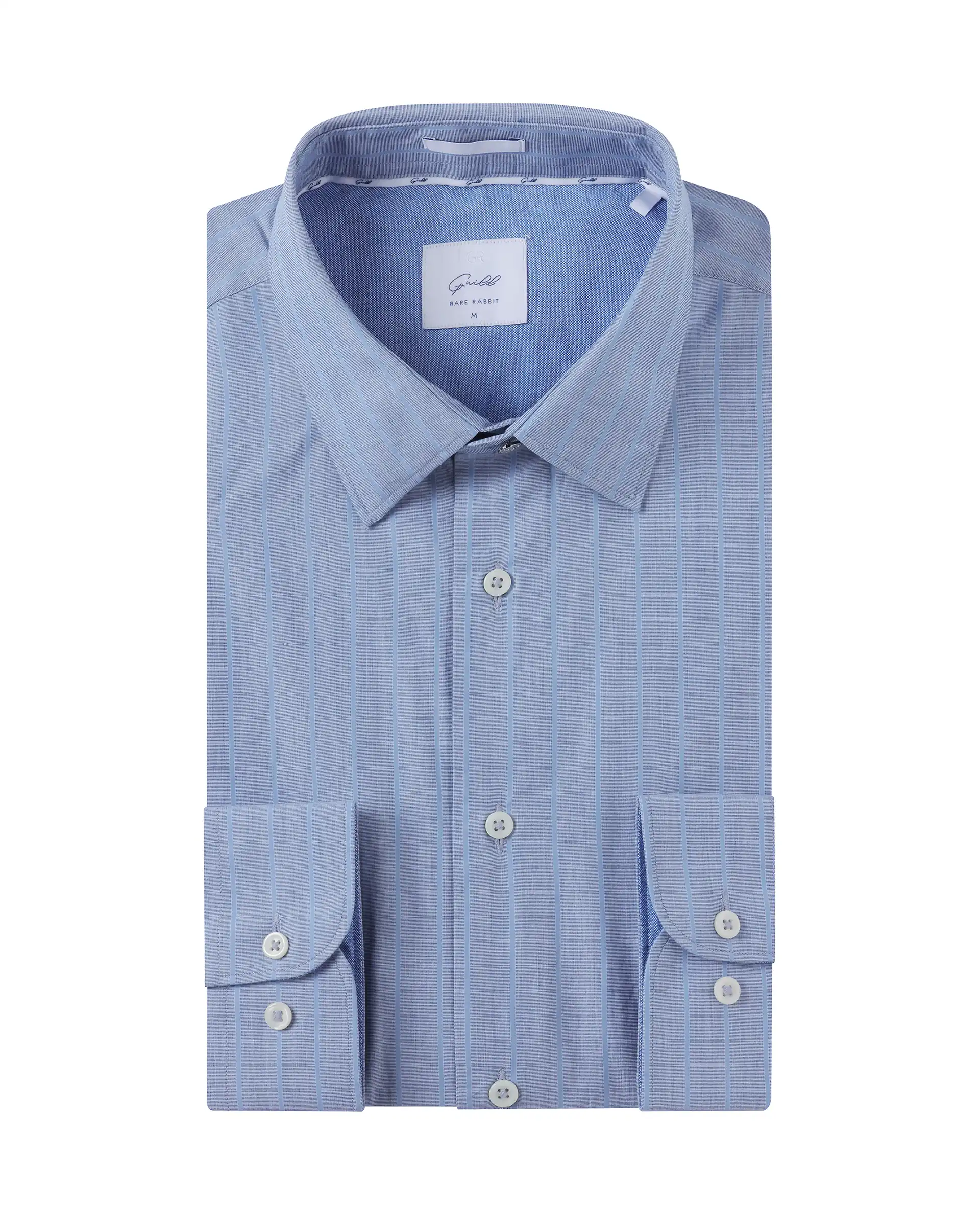 Rare Rabbit Men's Charl Light Blue Cotton Striped Print Regular Fit Full Sleeve Collared Shirt - Image 2