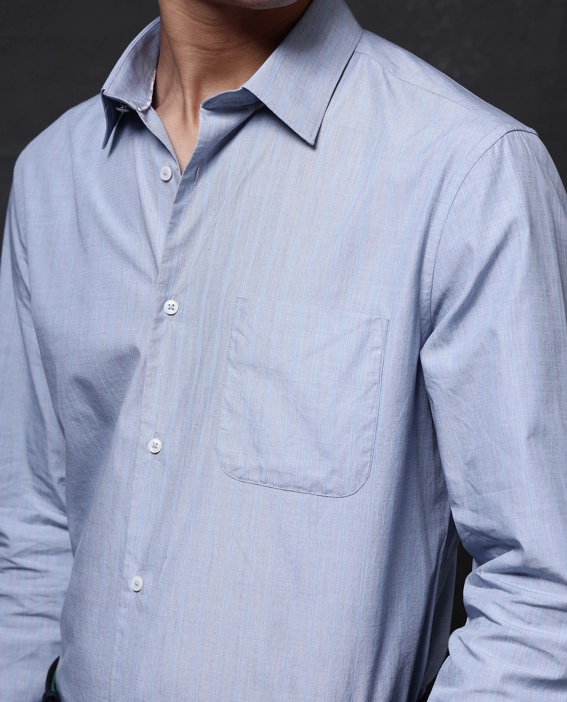 Rare Rabbit Men's Charl Light Blue Cotton Striped Print Regular Fit Full Sleeve Collared Shirt - Image 5