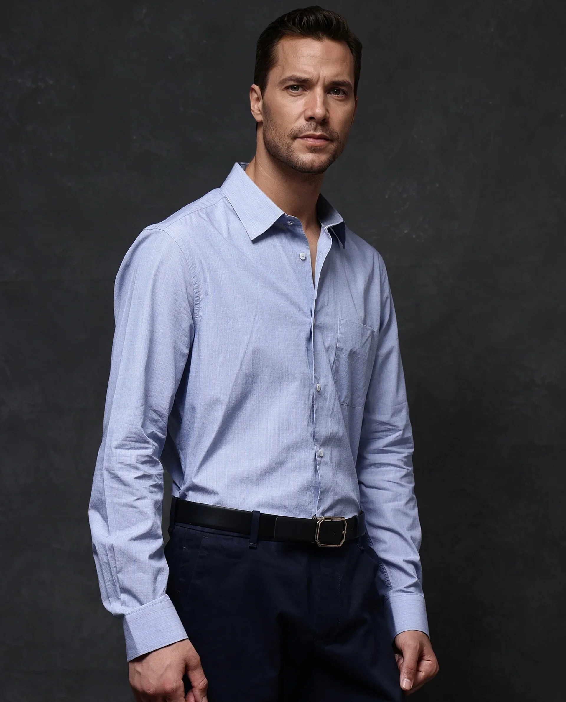 Rare Rabbit Men's Charl Light Blue Cotton Striped Print Regular Fit Full Sleeve Collared Shirt - Image 9