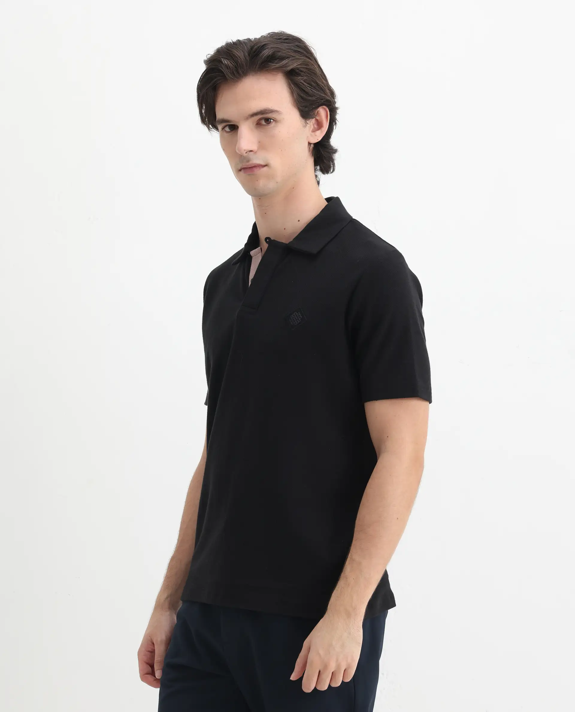 Rare Rabbit Men's Charles Black Cotton Plain Regular Fit Half Sleeve Polo - Image 5