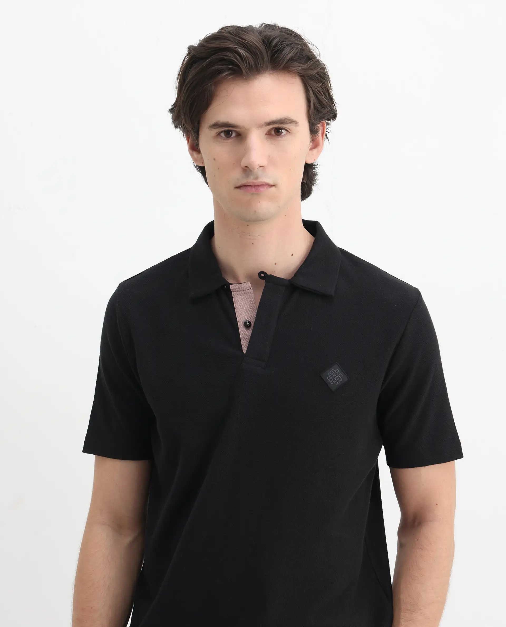Rare Rabbit Men's Charles Black Cotton Plain Regular Fit Half Sleeve Polo - Image 7