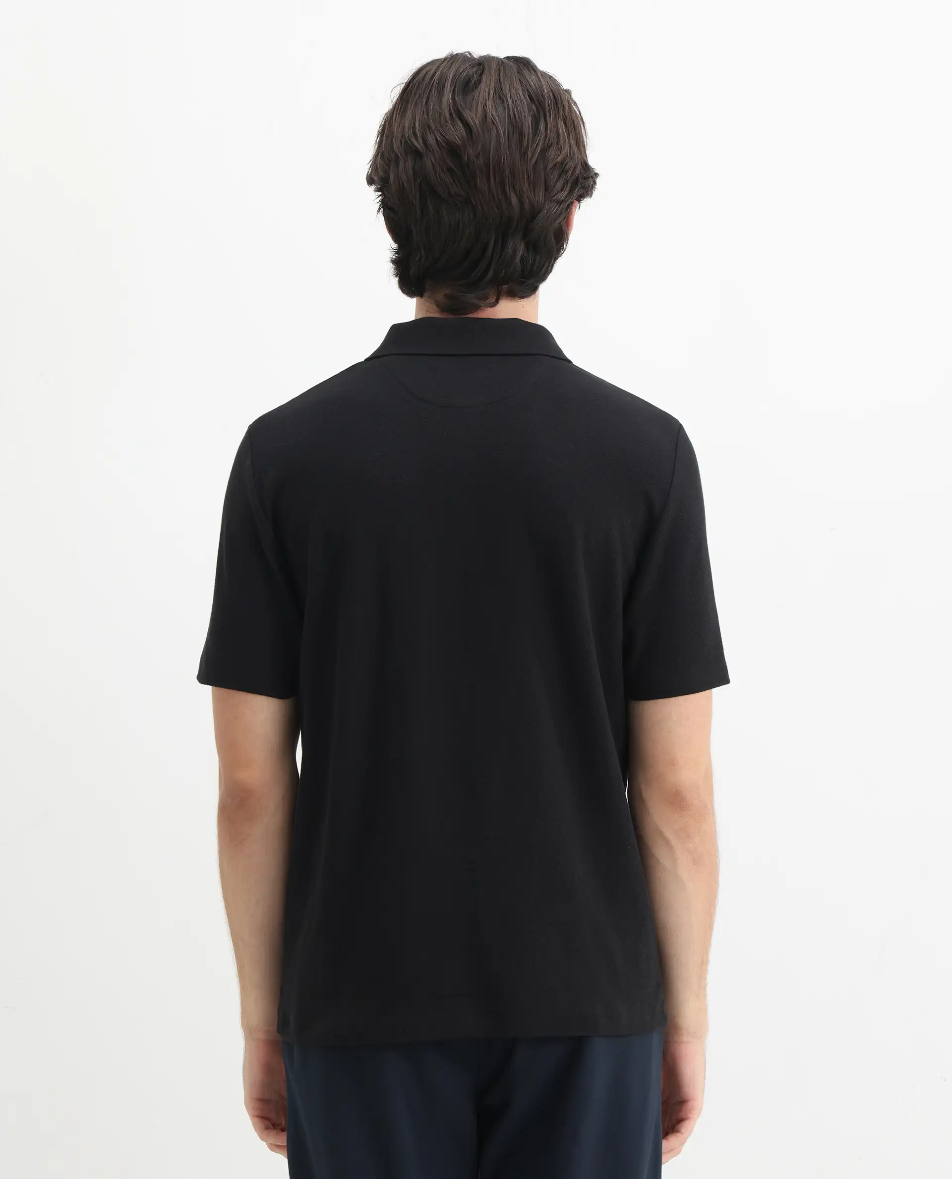 Rare Rabbit Men's Charles Black Cotton Plain Regular Fit Half Sleeve Polo - Image 8