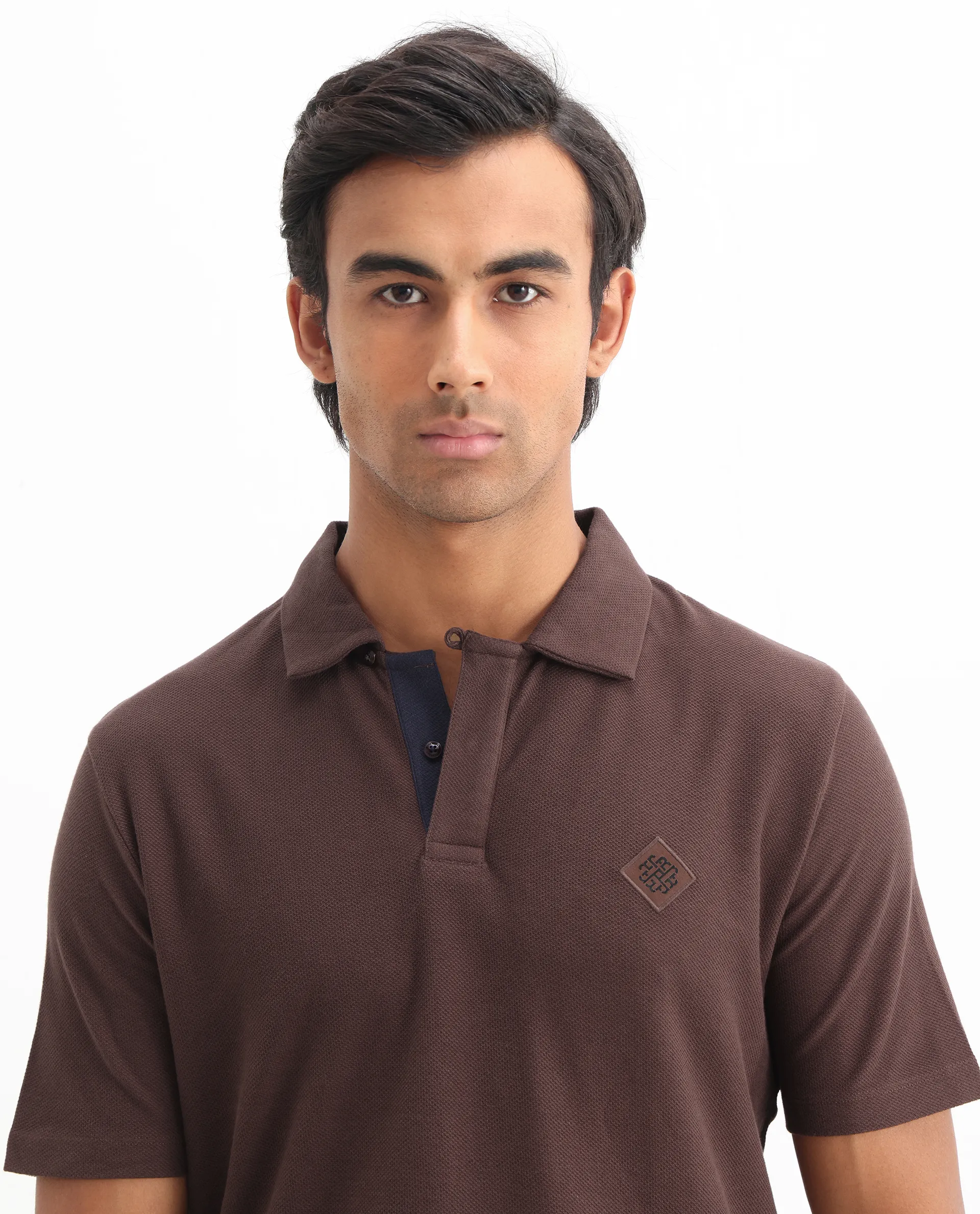 Rare Rabbit Men's Charles Dark Brown Cotton Plain Regular Fit Half Sleeve Polo - Image 4