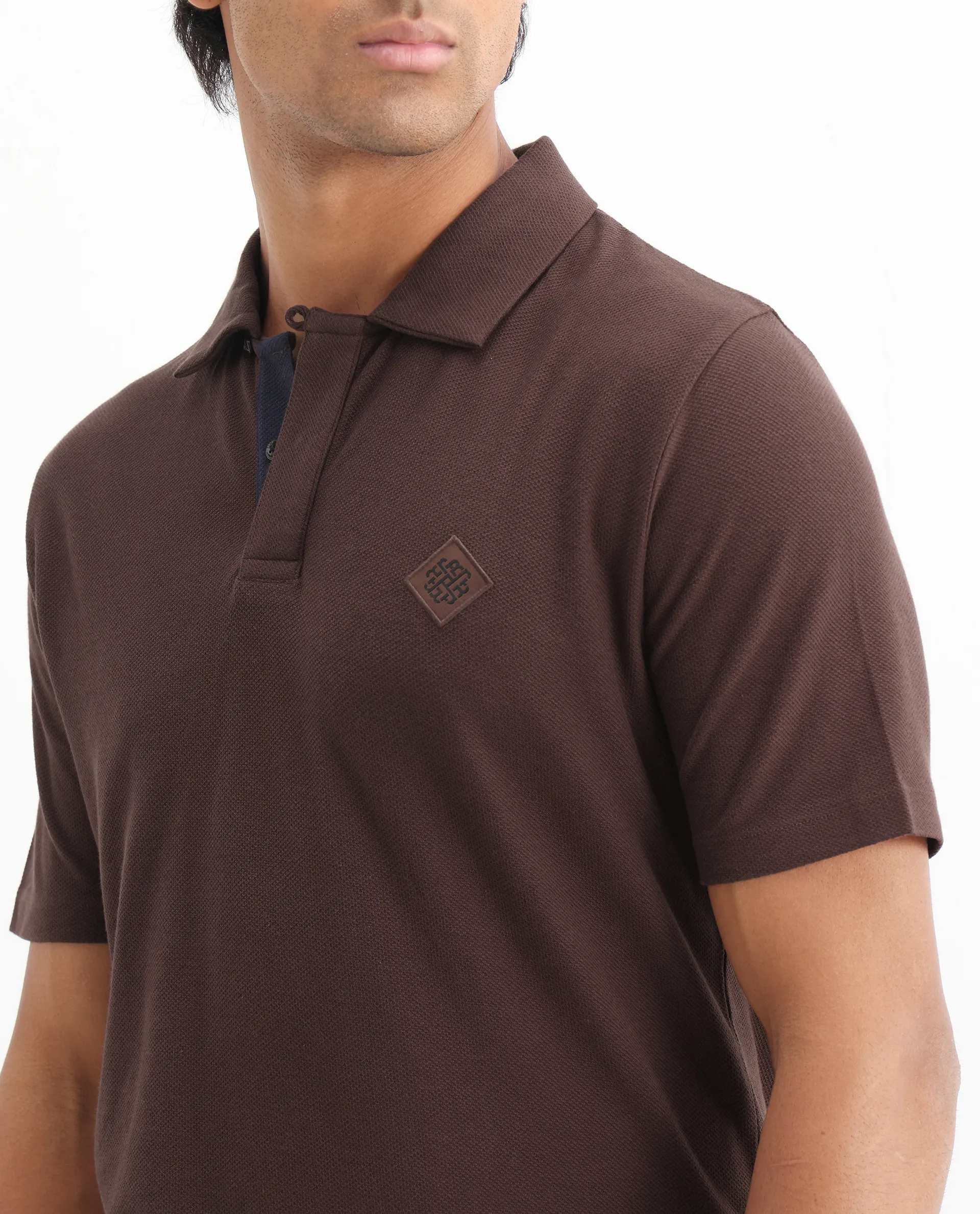 Rare Rabbit Men's Charles Dark Brown Cotton Plain Regular Fit Half Sleeve Polo - Image 5
