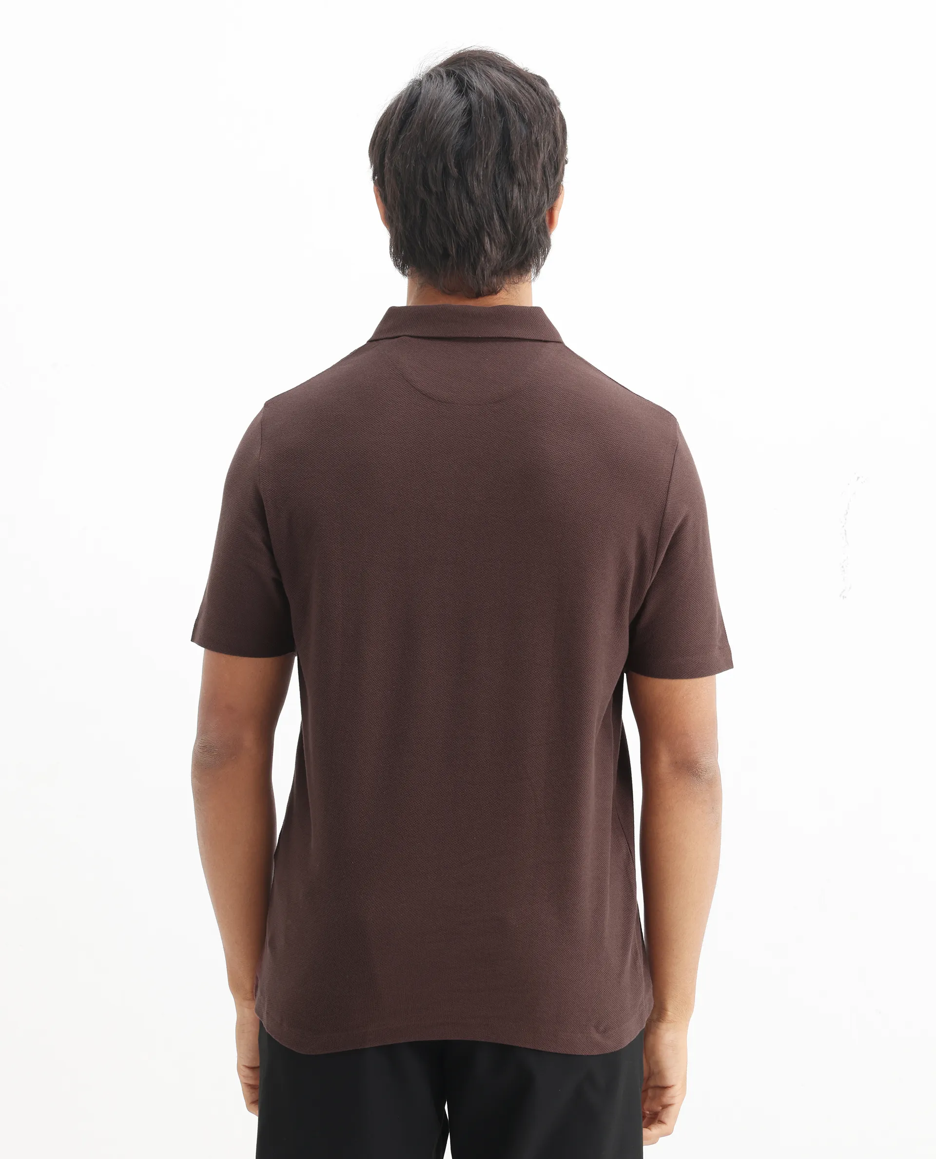 Rare Rabbit Men's Charles Dark Brown Cotton Plain Regular Fit Half Sleeve Polo - Image 6