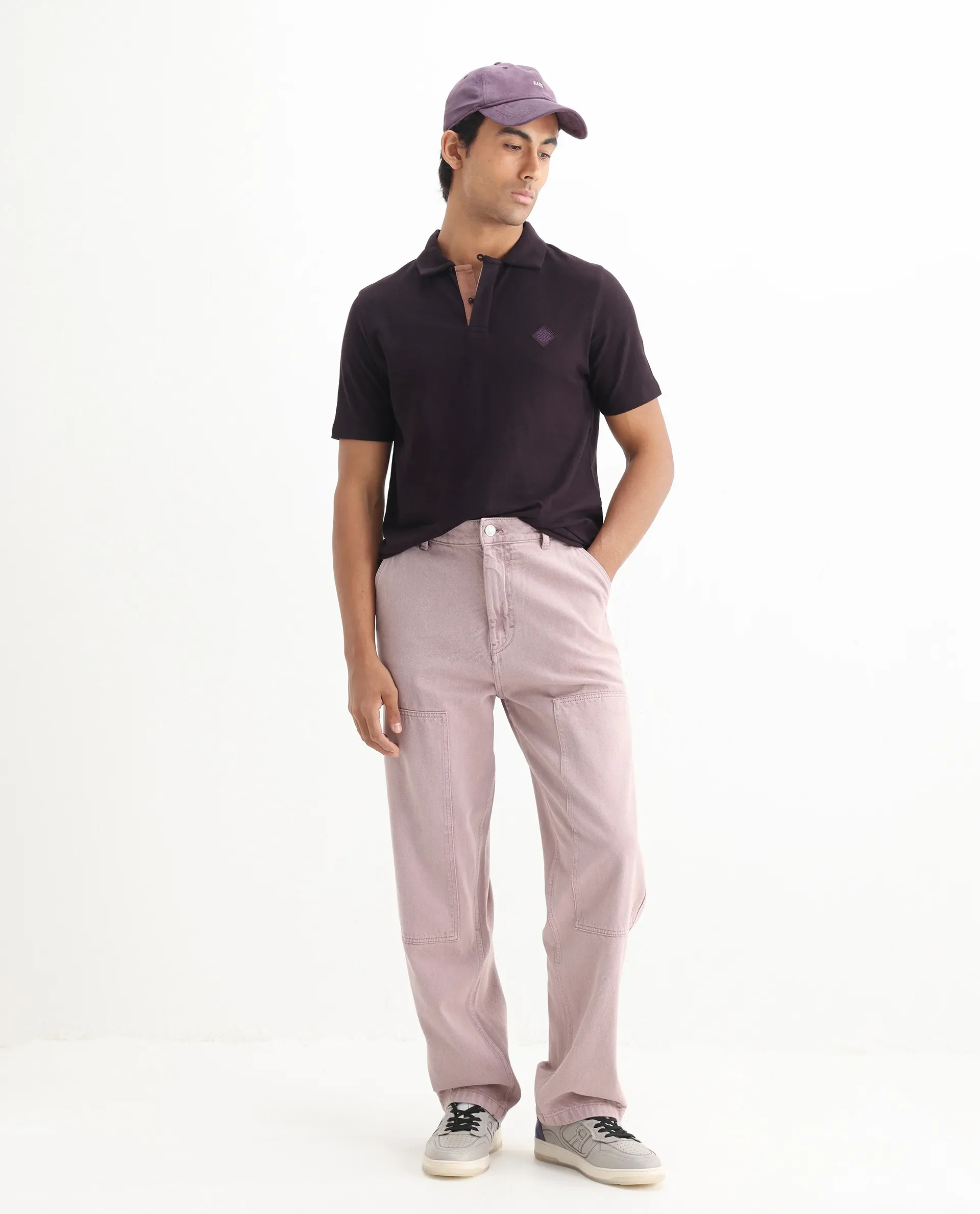 Rare Rabbit Men's Charles Dark Purple Cotton Plain Regular Fit Half Sleeve Polo - Image 2