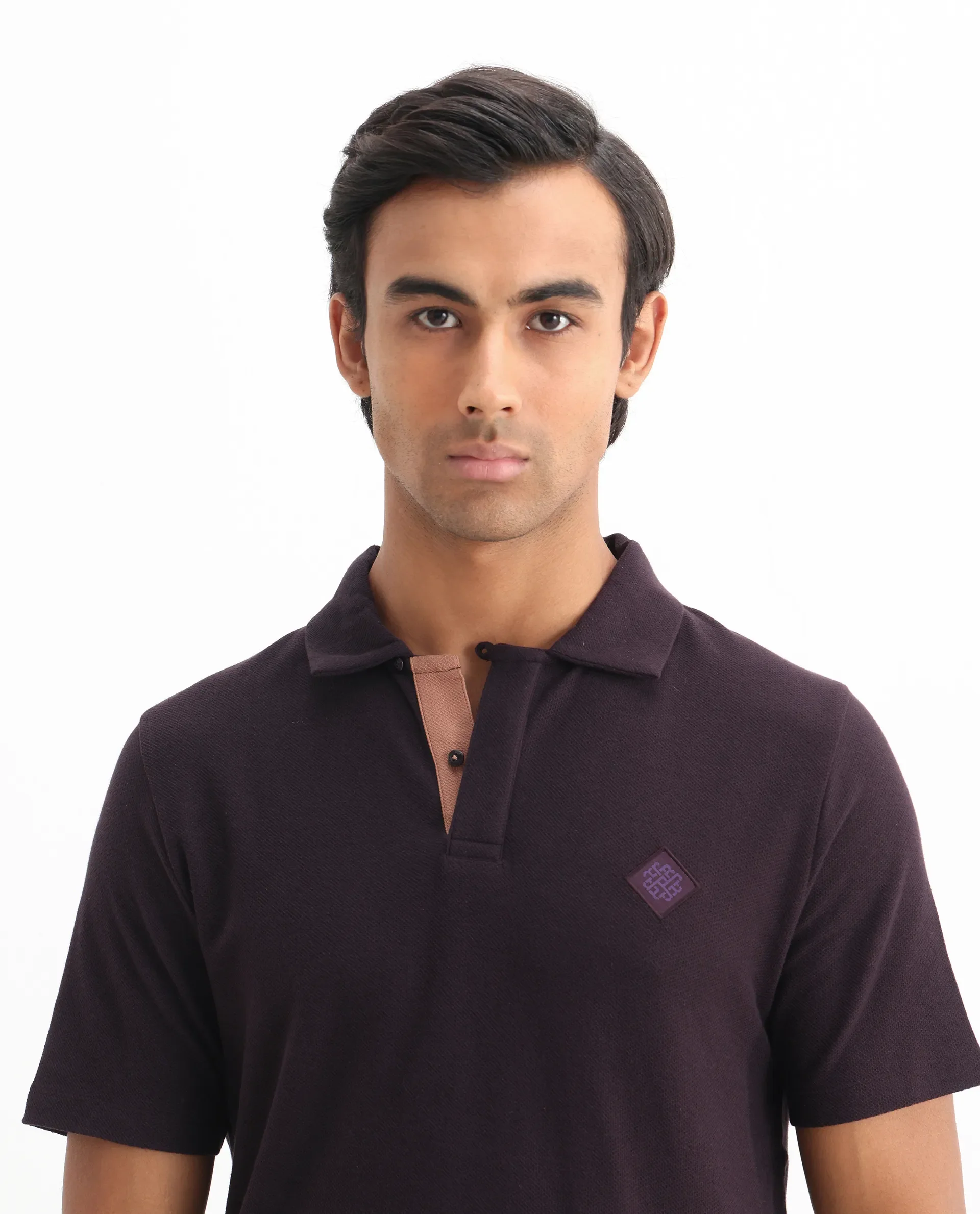 Rare Rabbit Men's Charles Dark Purple Cotton Plain Regular Fit Half Sleeve Polo - Image 4