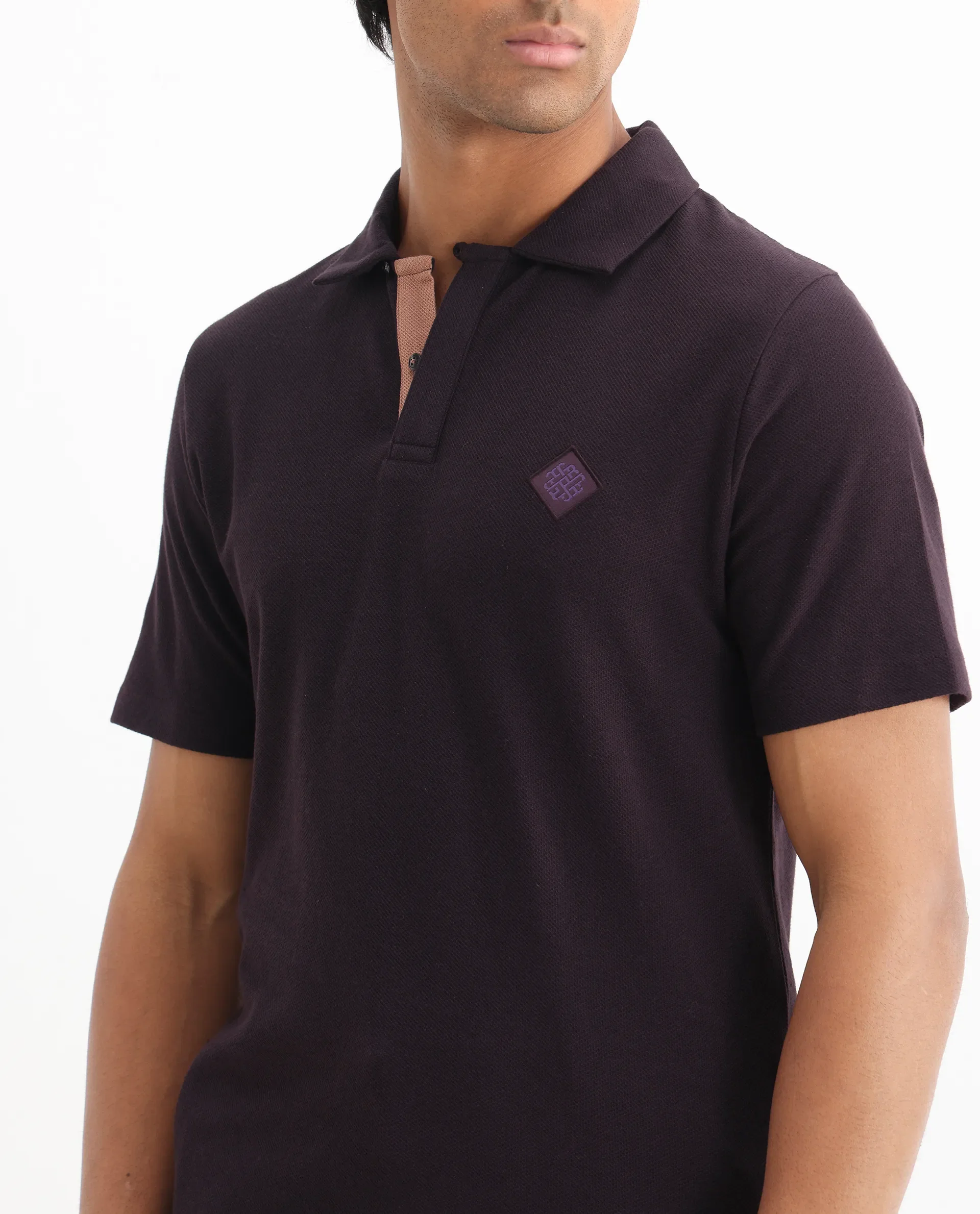 Rare Rabbit Men's Charles Dark Purple Cotton Plain Regular Fit Half Sleeve Polo - Image 5