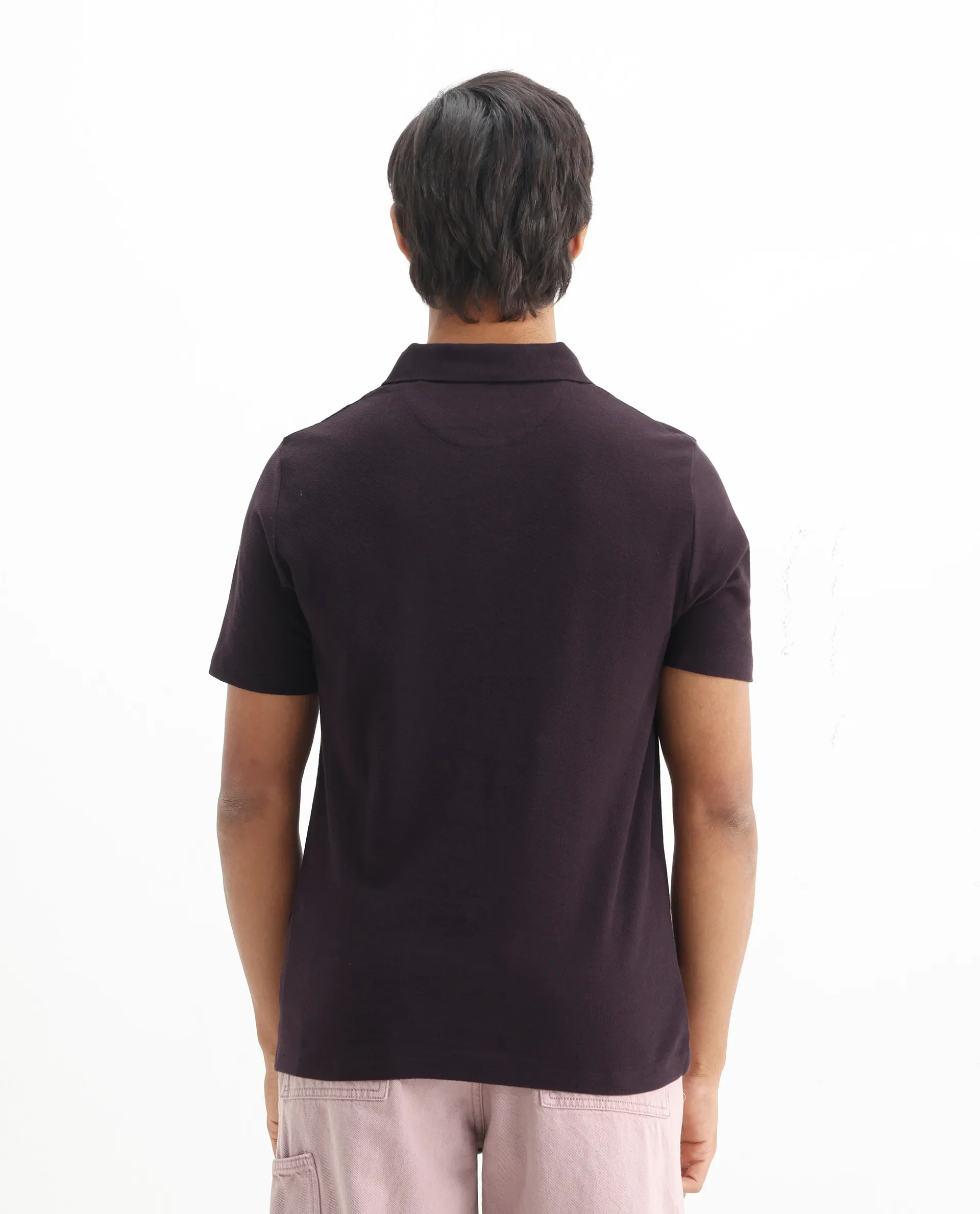 Rare Rabbit Men's Charles Dark Purple Cotton Plain Regular Fit Half Sleeve Polo - Image 6