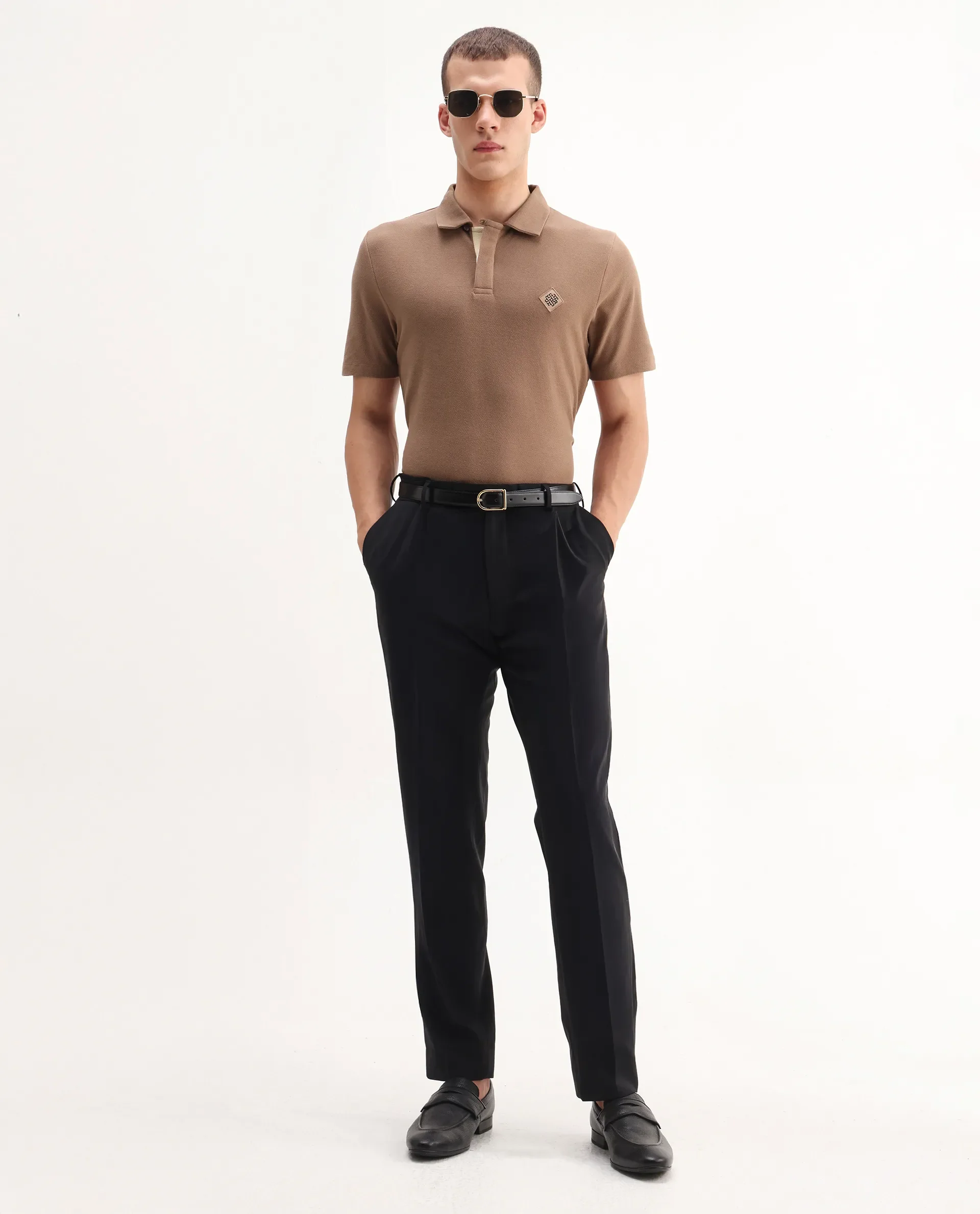 Rare Rabbit Men's Charles Dusky Orange Cotton Plain Regular Fit Half Sleeve Polo - Image 2