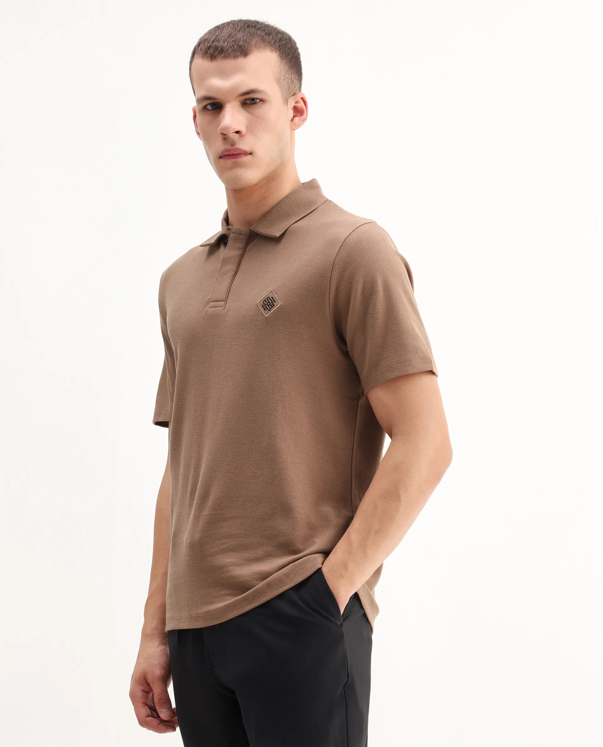 Rare Rabbit Men's Charles Dusky Orange Cotton Plain Regular Fit Half Sleeve Polo - Image 4