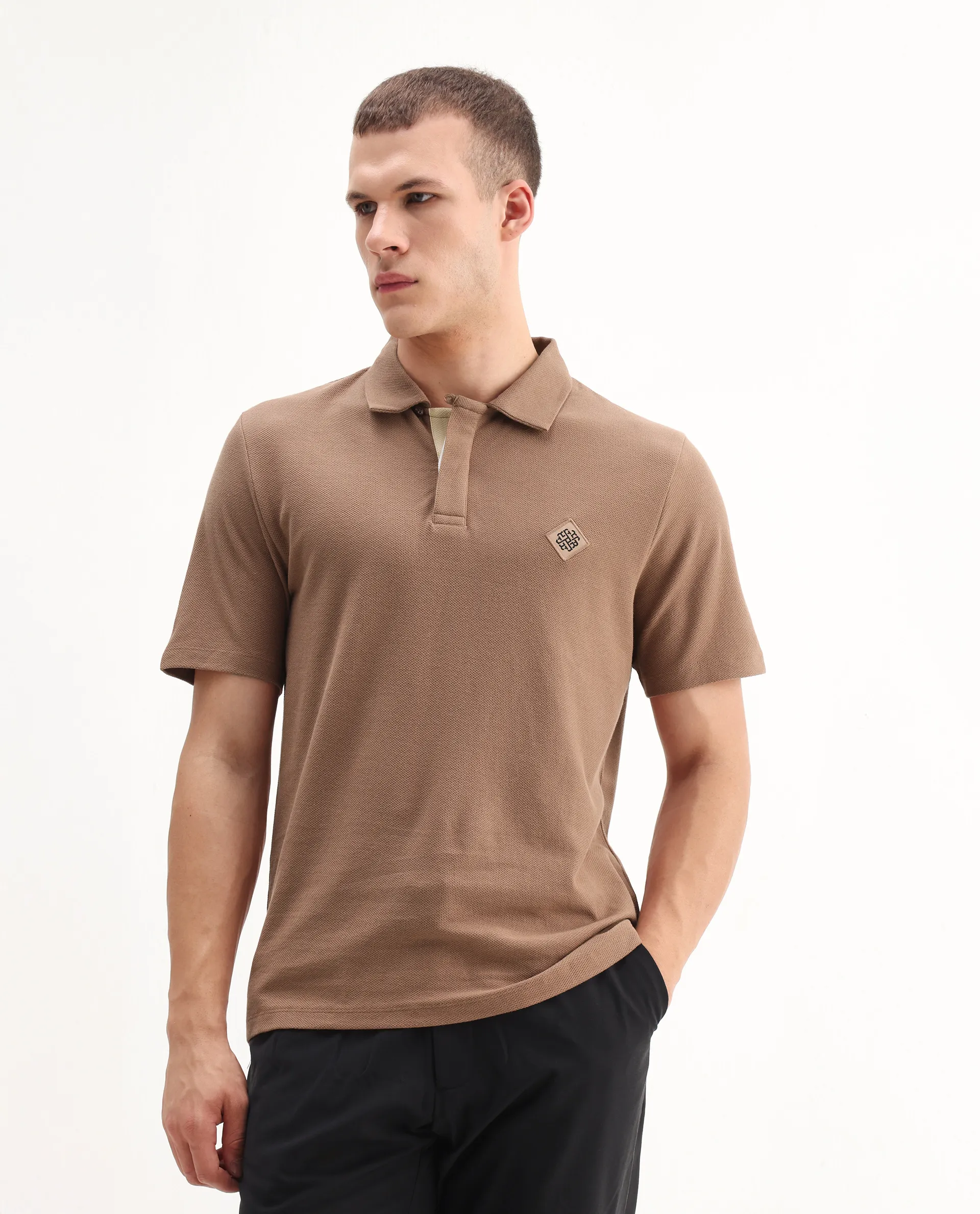 Rare Rabbit Men's Charles Dusky Orange Cotton Plain Regular Fit Half Sleeve Polo - Image 5