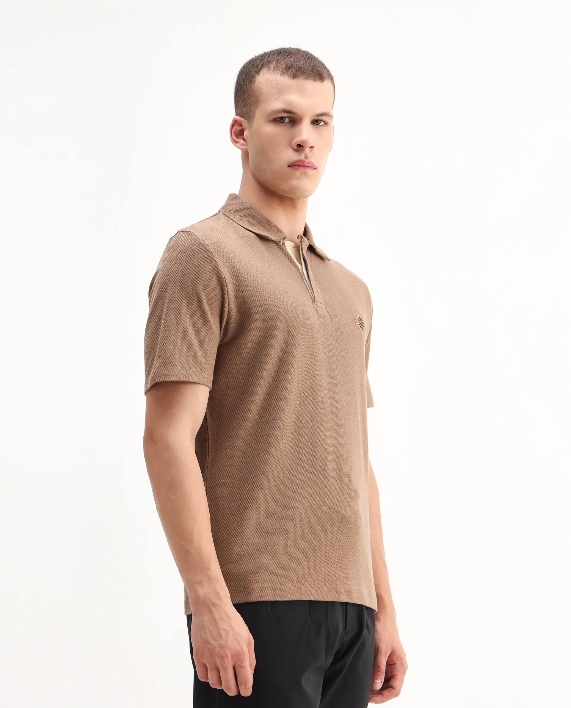 Rare Rabbit Men's Charles Dusky Orange Cotton Plain Regular Fit Half Sleeve Polo - Image 6