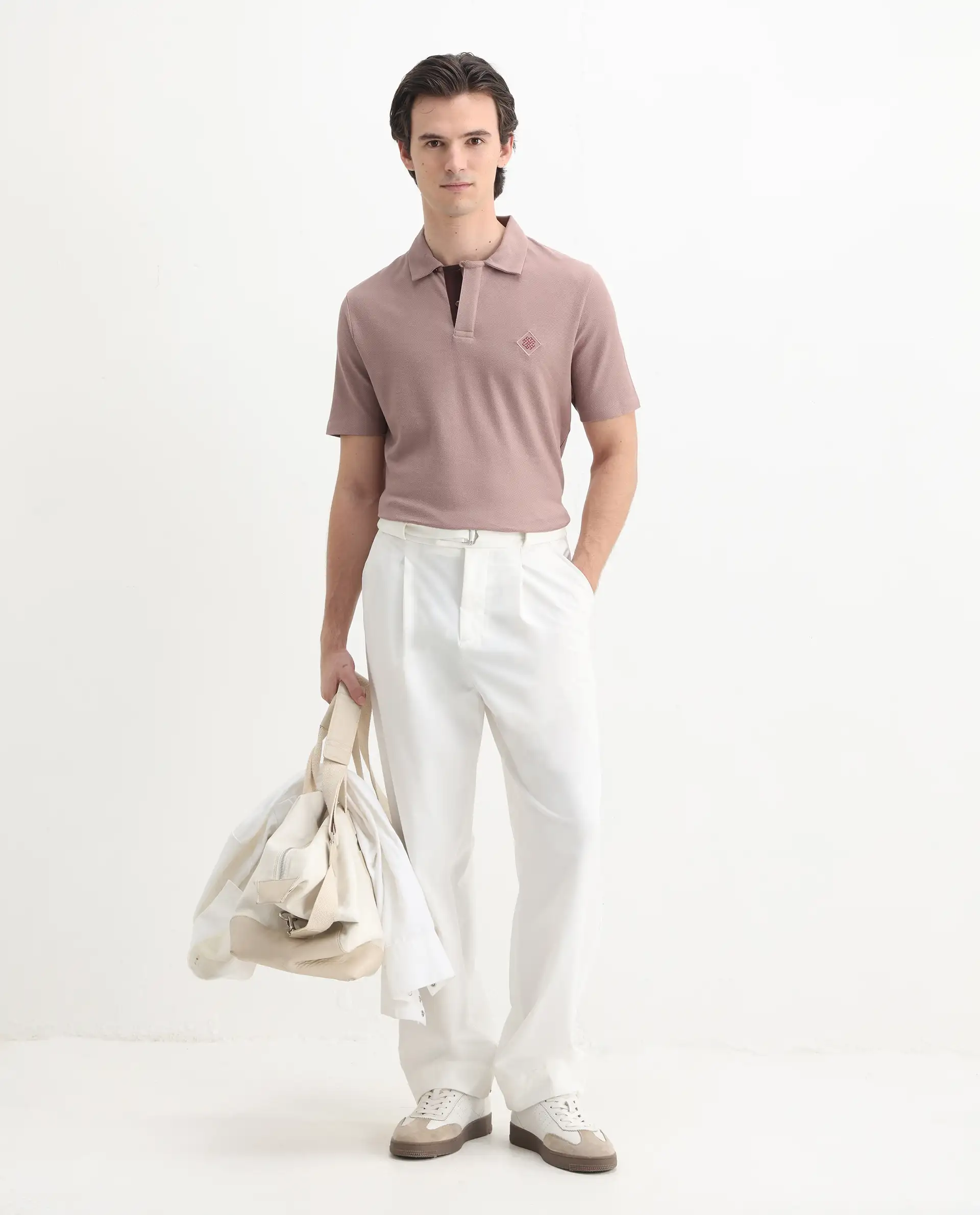 Rare Rabbit Men's Charles Dusky Pink Cotton Plain Regular Fit Half Sleeve Polo - Image 2