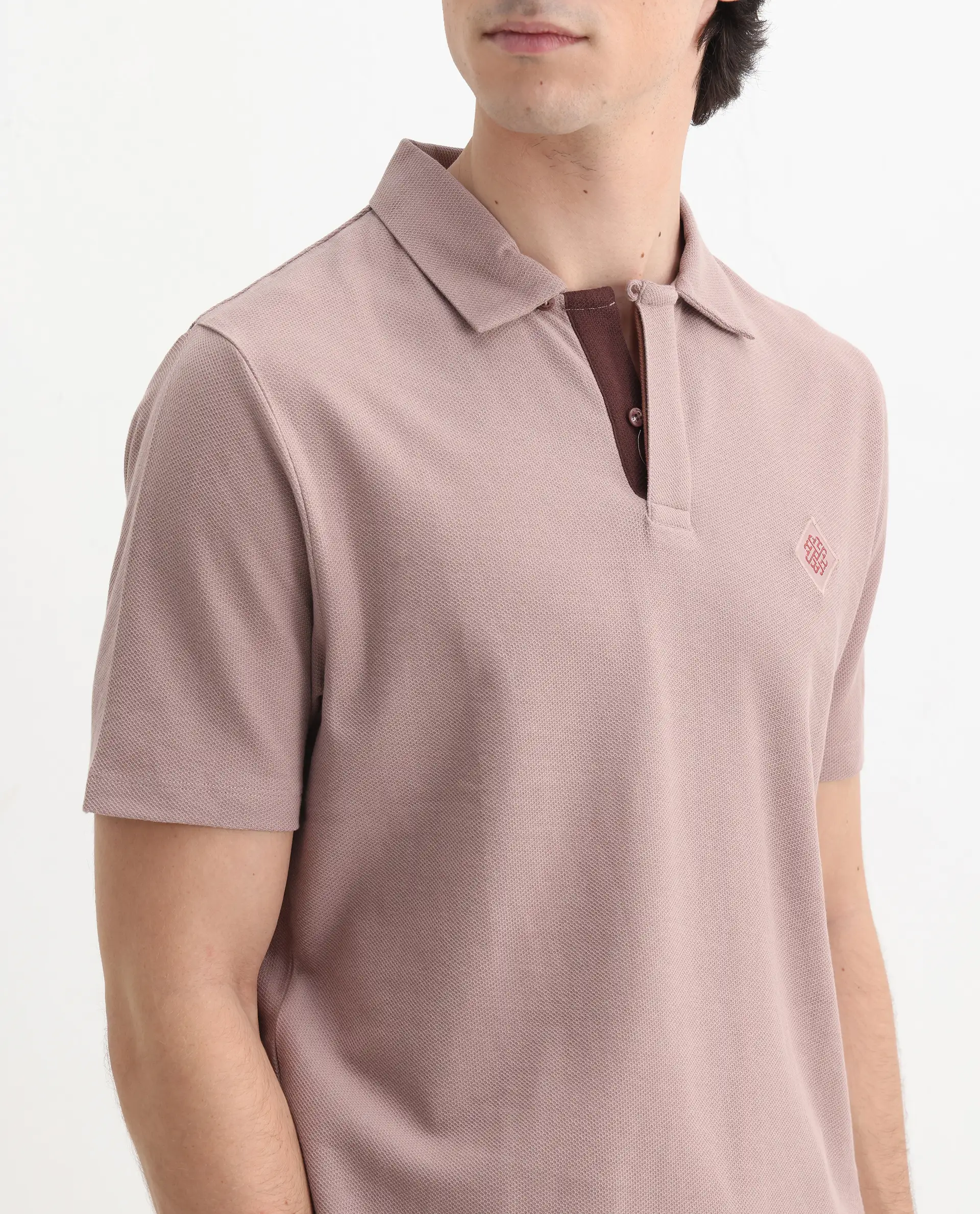 Rare Rabbit Men's Charles Dusky Pink Cotton Plain Regular Fit Half Sleeve Polo - Image 3