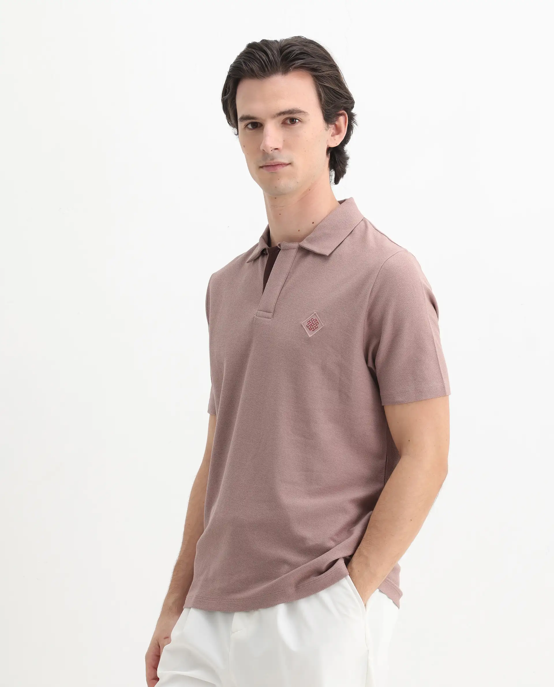 Rare Rabbit Men's Charles Dusky Pink Cotton Plain Regular Fit Half Sleeve Polo - Image 4