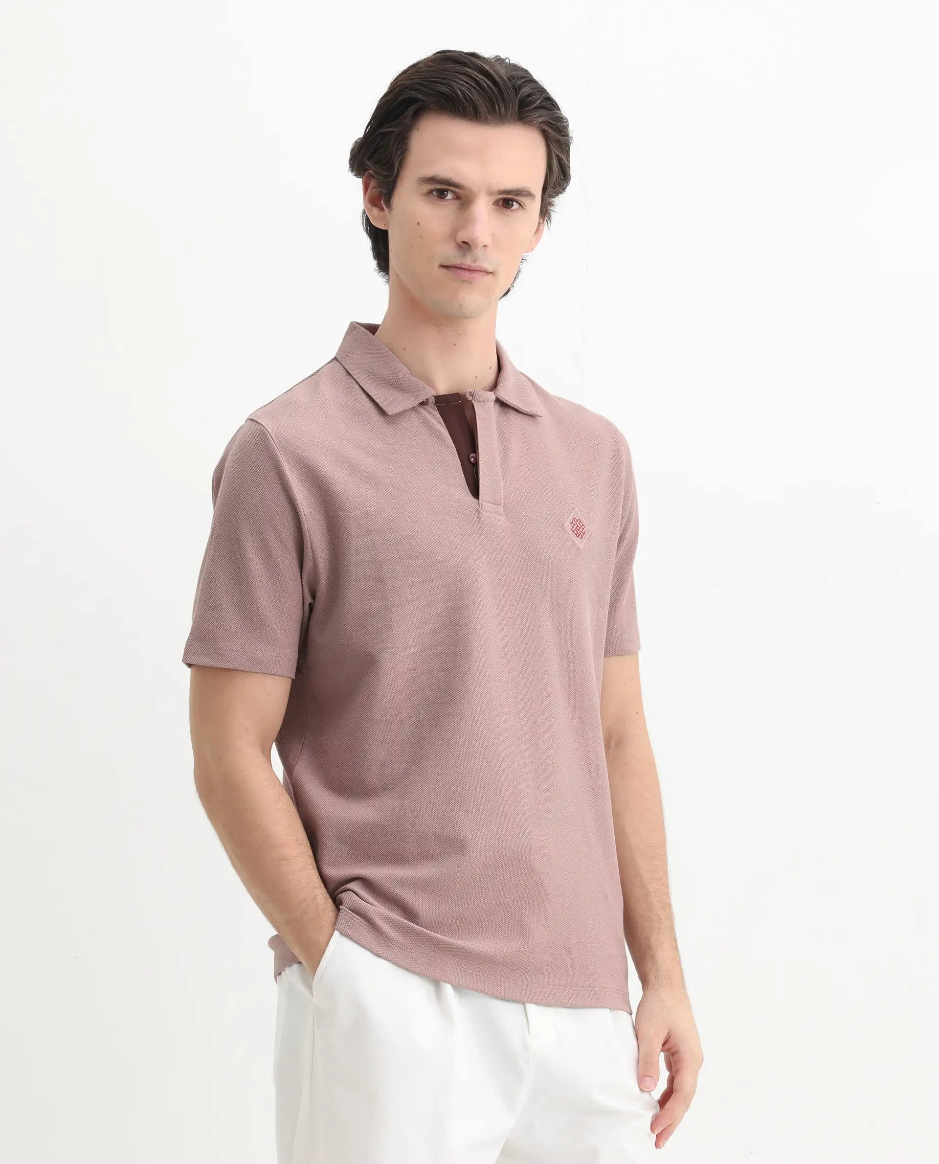 Rare Rabbit Men's Charles Dusky Pink Cotton Plain Regular Fit Half Sleeve Polo - Image 5
