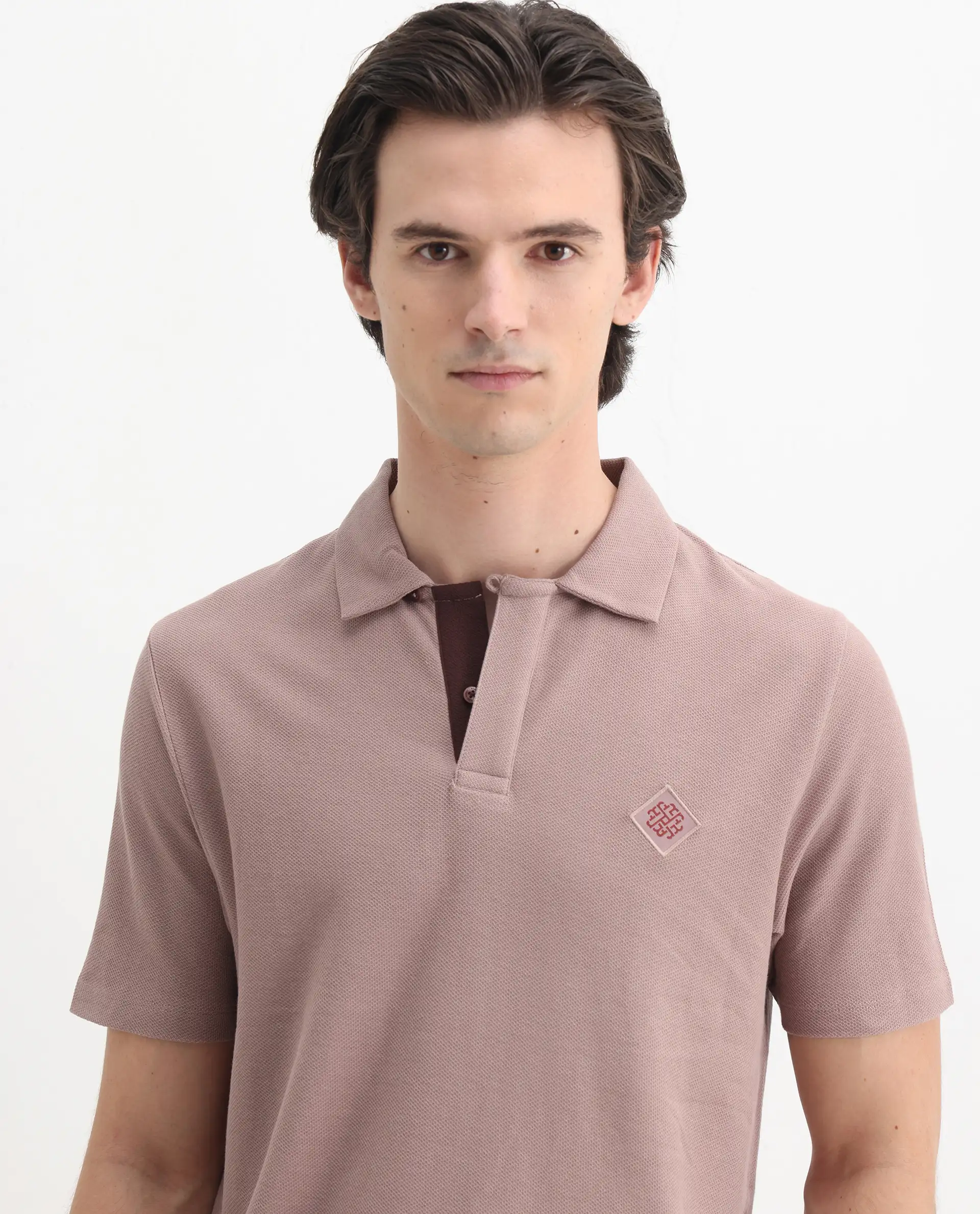 Rare Rabbit Men's Charles Dusky Pink Cotton Plain Regular Fit Half Sleeve Polo - Image 6