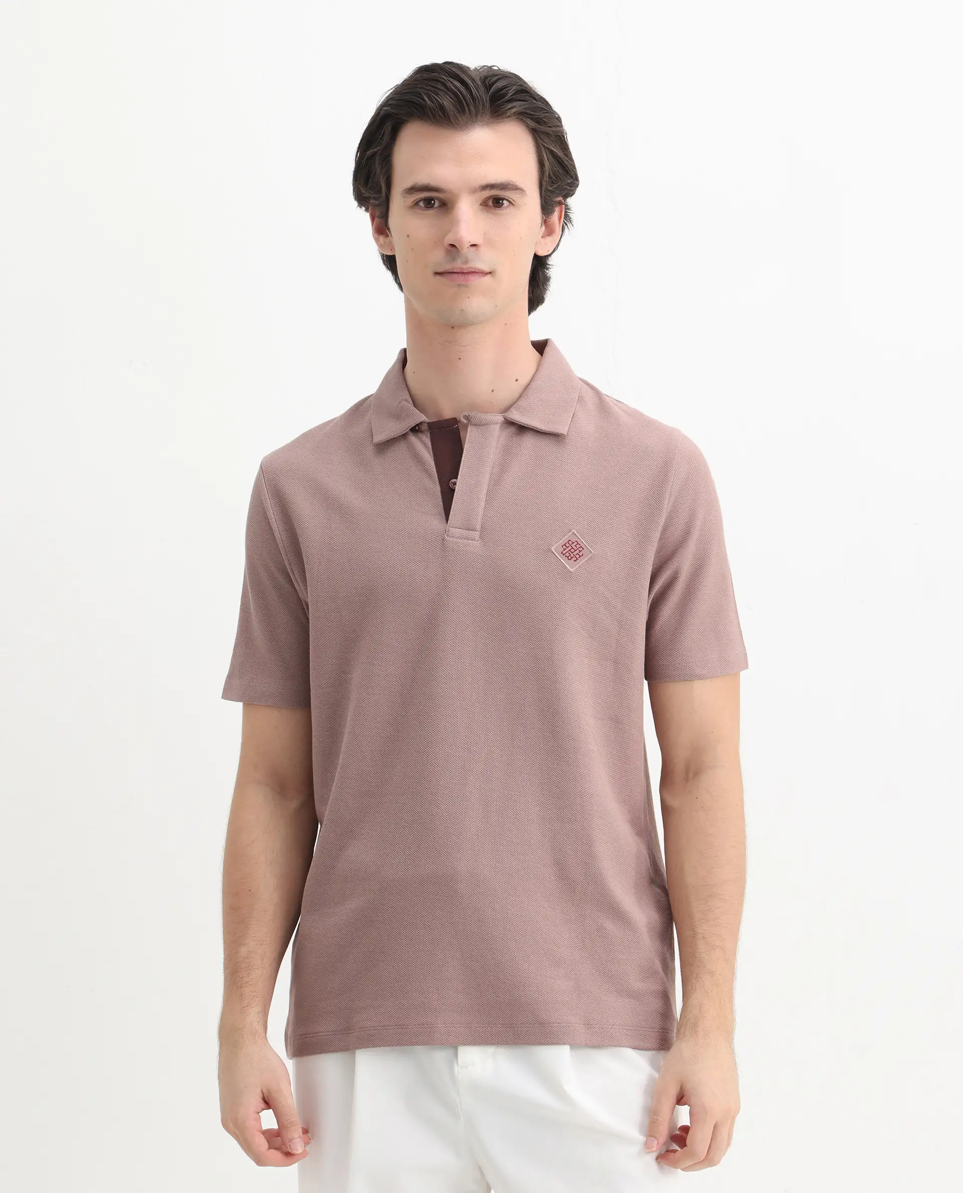 Rare Rabbit Men's Charles Dusky Pink Cotton Plain Regular Fit Half Sleeve Polo - Image 7