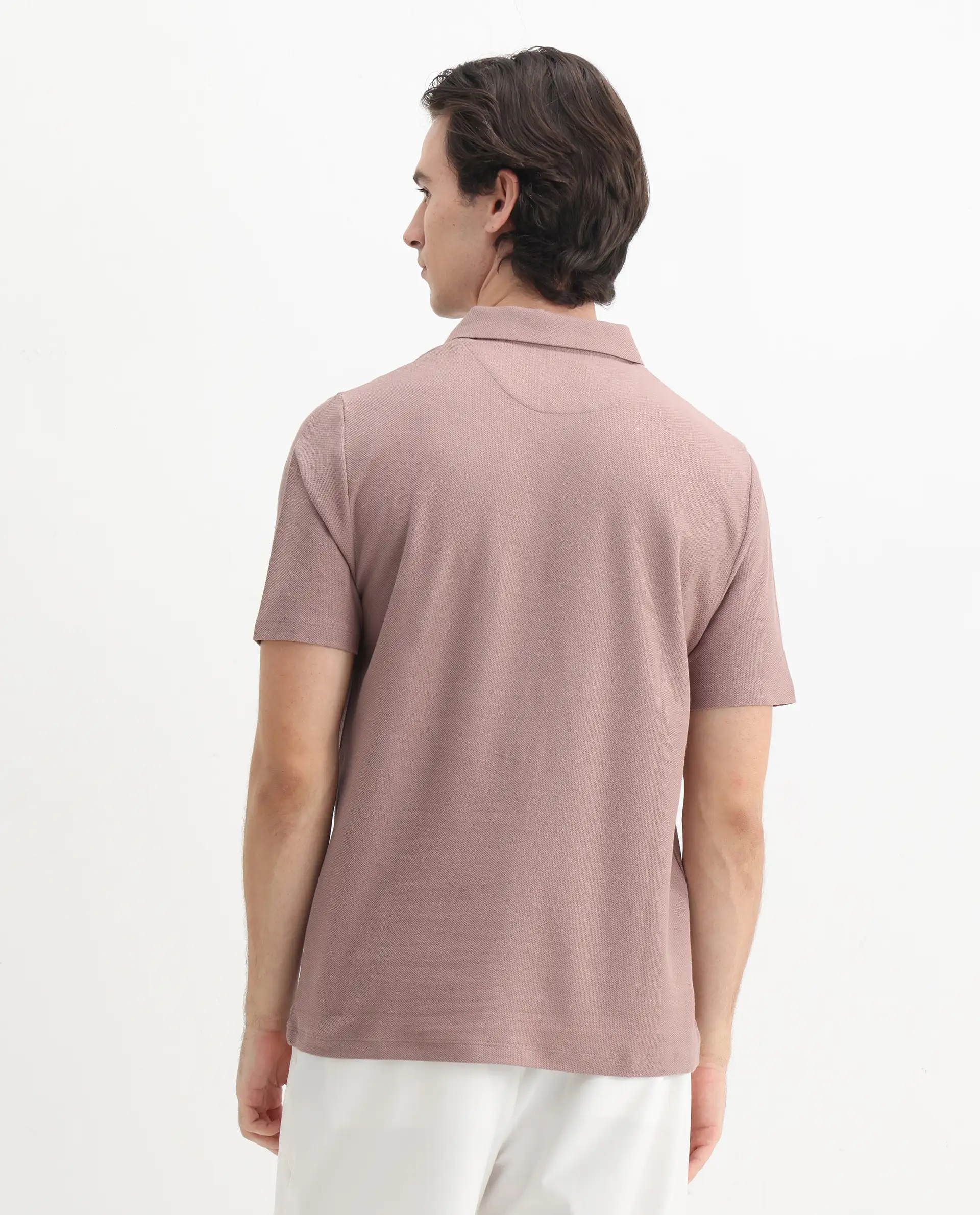 Rare Rabbit Men's Charles Dusky Pink Cotton Plain Regular Fit Half Sleeve Polo - Image 8