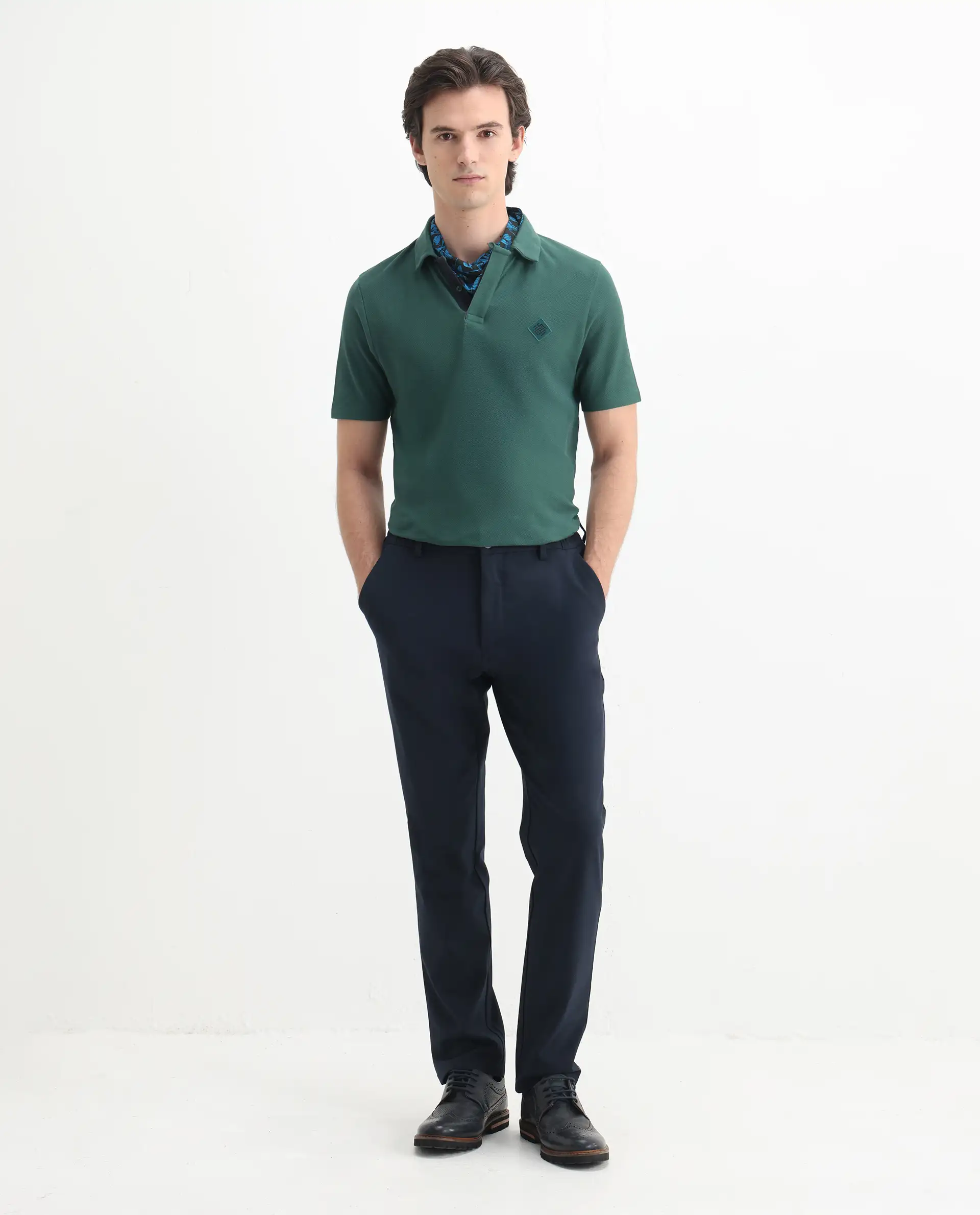 Rare Rabbit Men's Charles Green Cotton Plain Regular Fit Half Sleeve Polo - Image 2