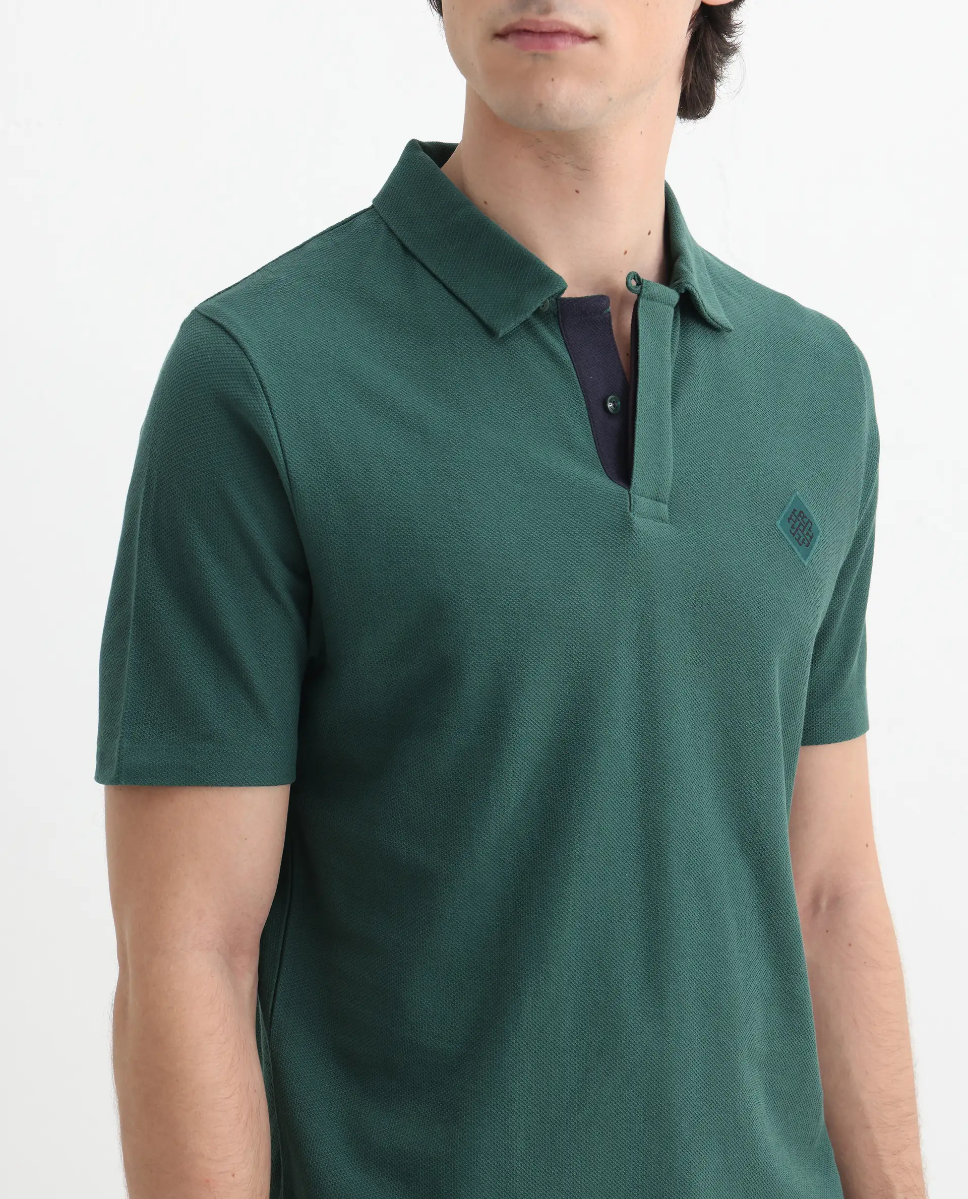 Rare Rabbit Men's Charles Green Cotton Plain Regular Fit Half Sleeve Polo - Image 3