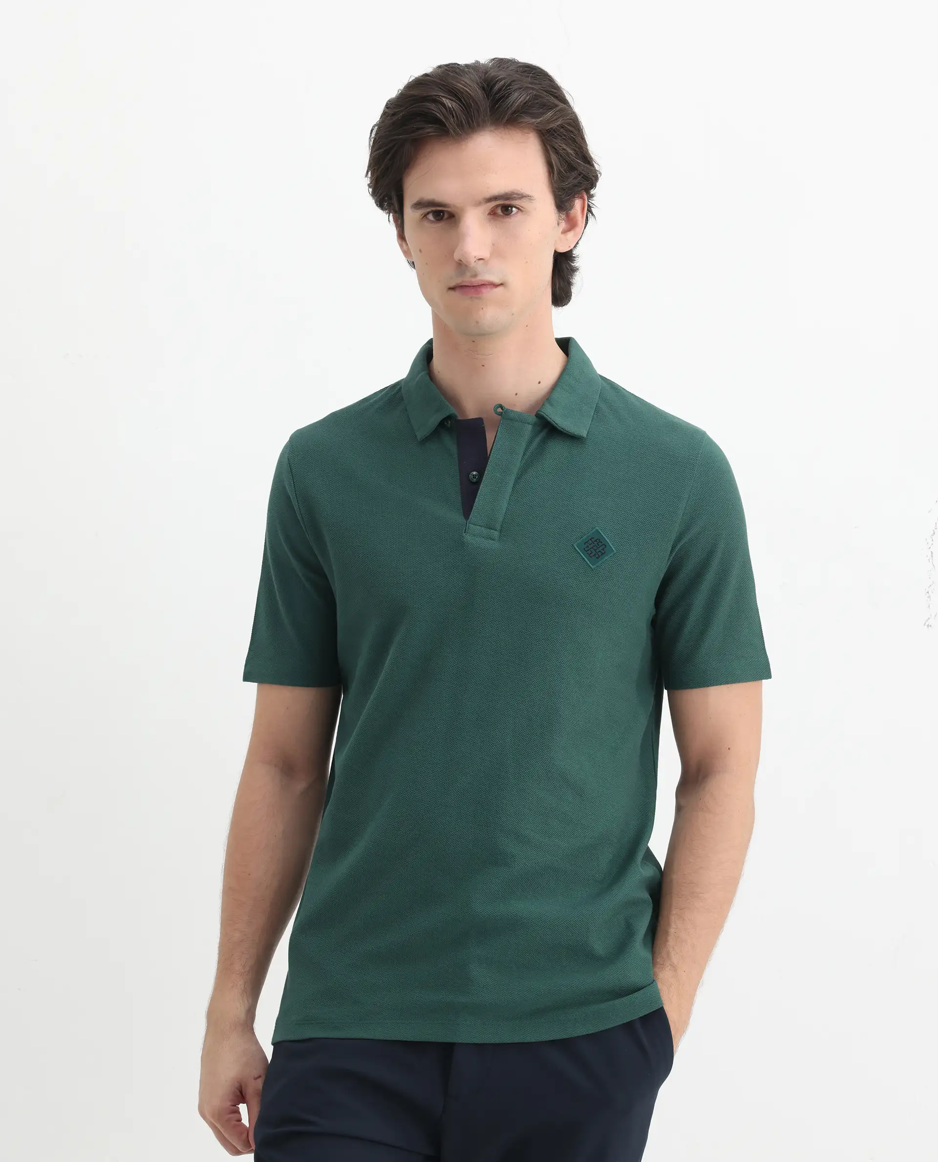 Rare Rabbit Men's Charles Green Cotton Plain Regular Fit Half Sleeve Polo - Image 4