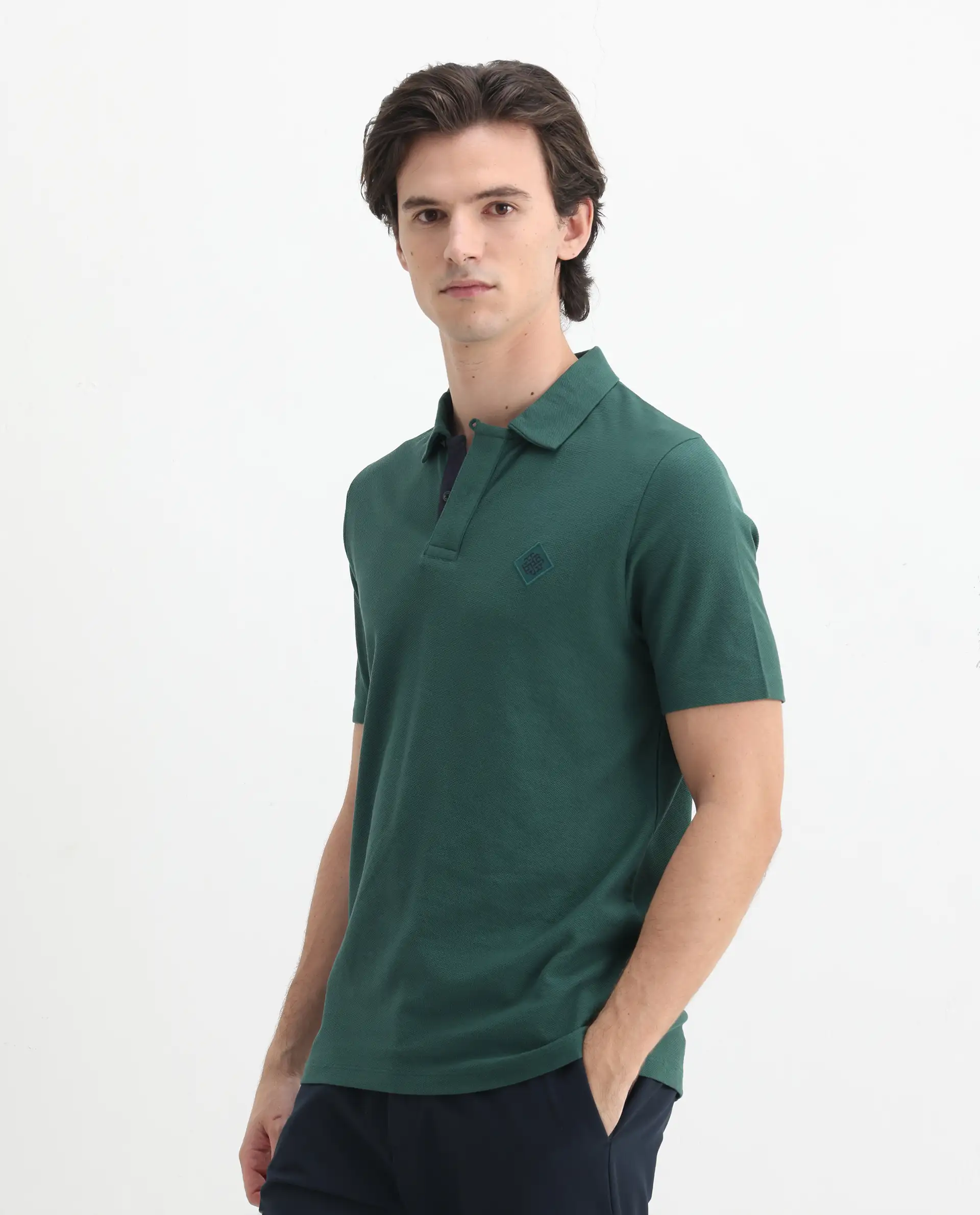 Rare Rabbit Men's Charles Green Cotton Plain Regular Fit Half Sleeve Polo - Image 5