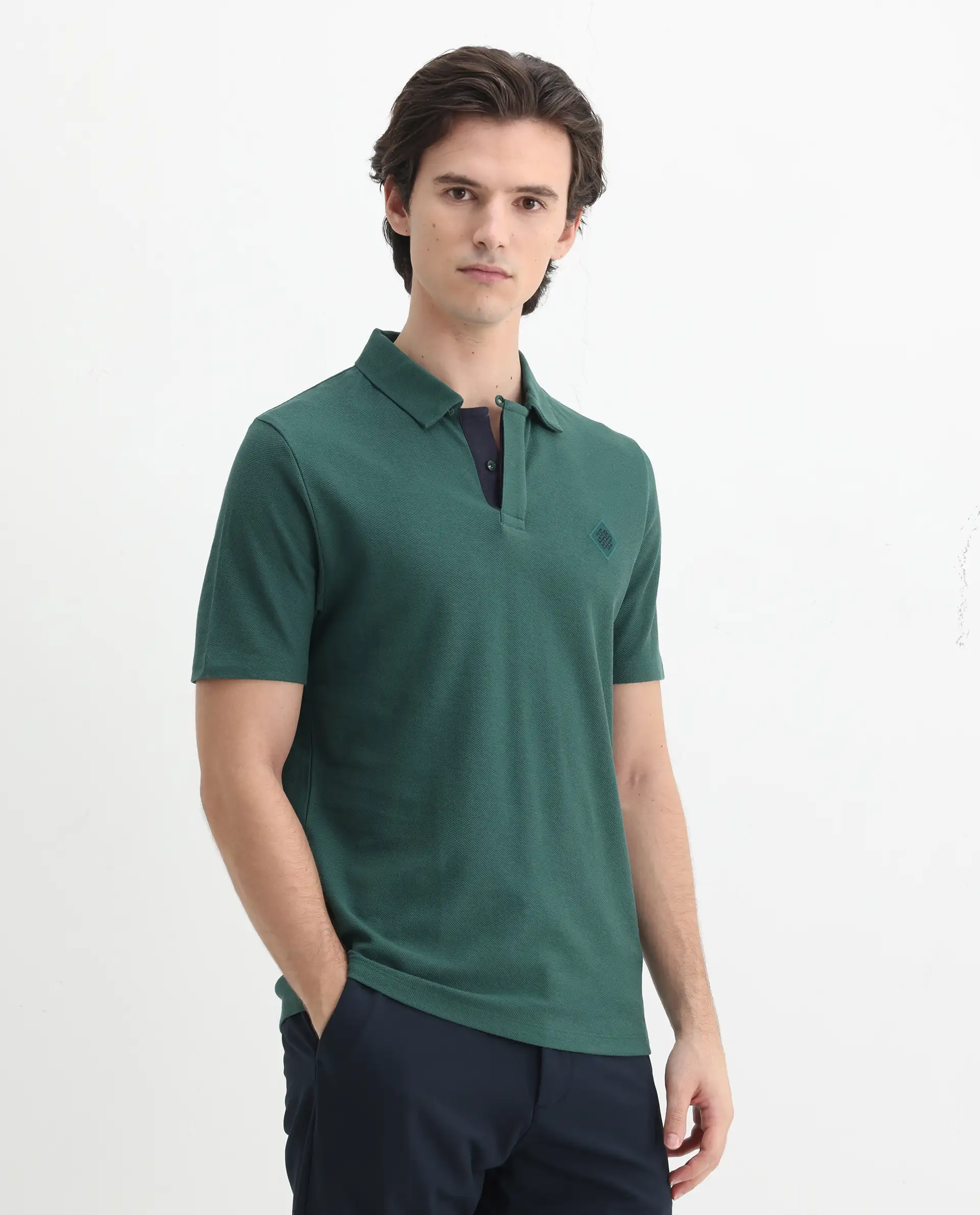 Rare Rabbit Men's Charles Green Cotton Plain Regular Fit Half Sleeve Polo - Image 6