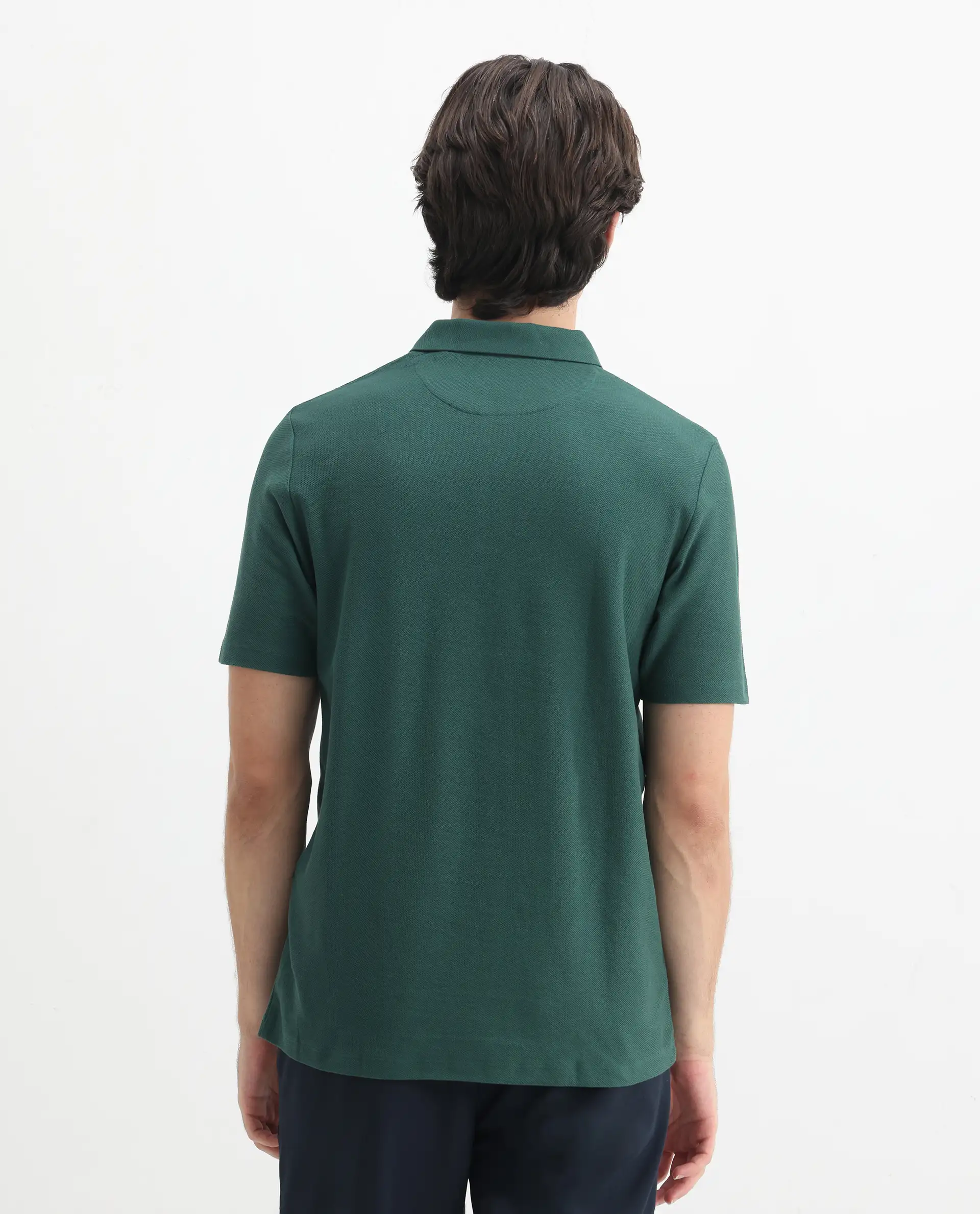 Rare Rabbit Men's Charles Green Cotton Plain Regular Fit Half Sleeve Polo - Image 7