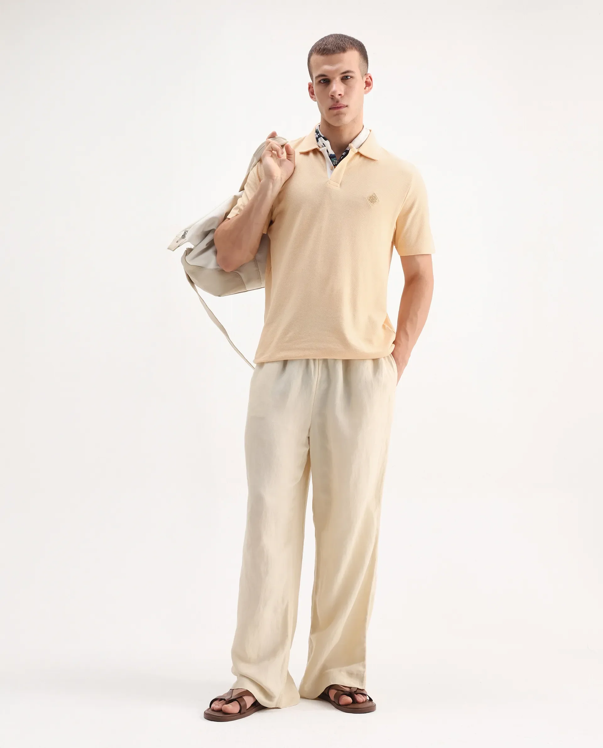 Rare Rabbit Men's Charles Light Yellow Cotton Plain Regular Fit Half Sleeve Polo - Image 2