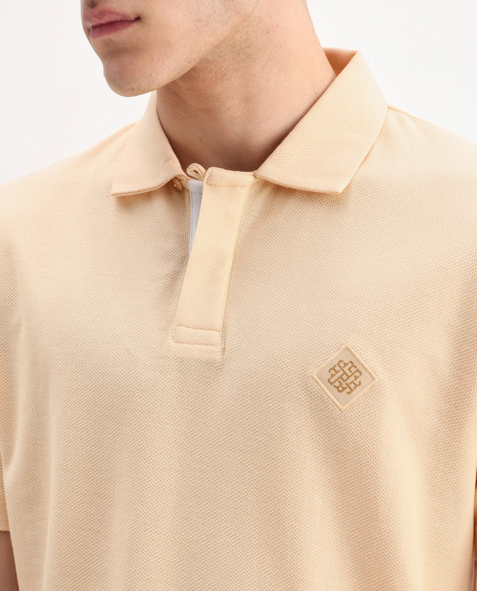 Rare Rabbit Men's Charles Light Yellow Cotton Plain Regular Fit Half Sleeve Polo - Image 3
