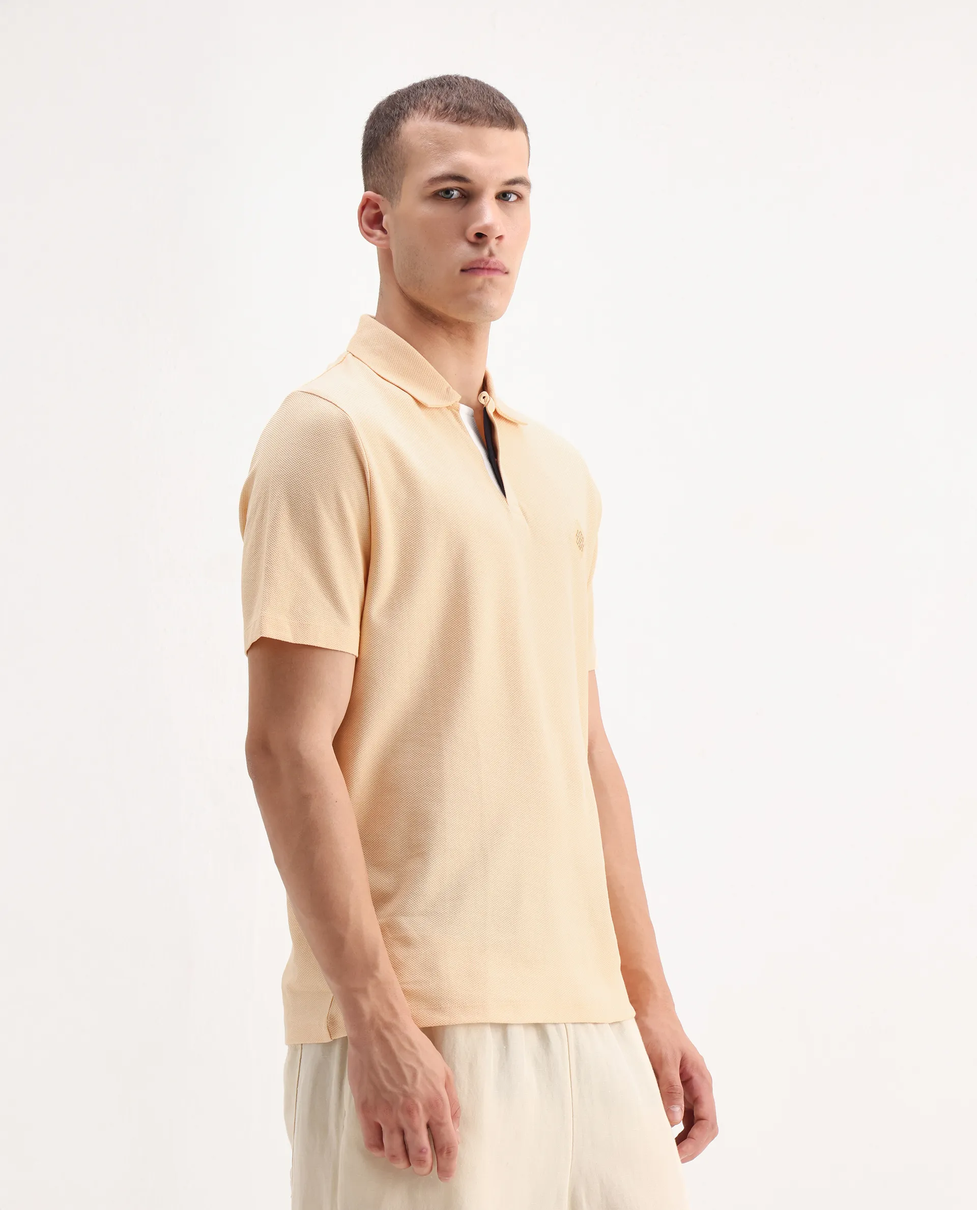 Rare Rabbit Men's Charles Light Yellow Cotton Plain Regular Fit Half Sleeve Polo - Image 5