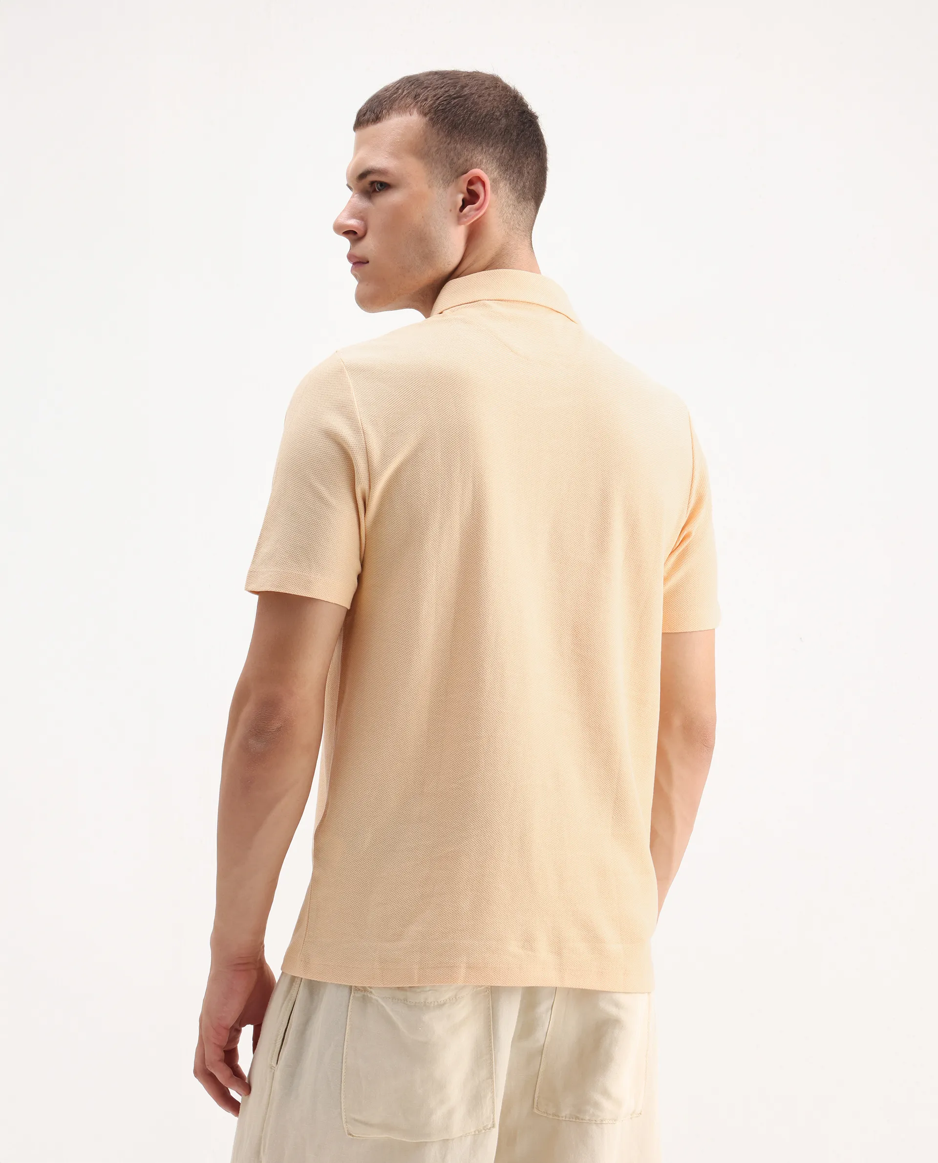 Rare Rabbit Men's Charles Light Yellow Cotton Plain Regular Fit Half Sleeve Polo - Image 6