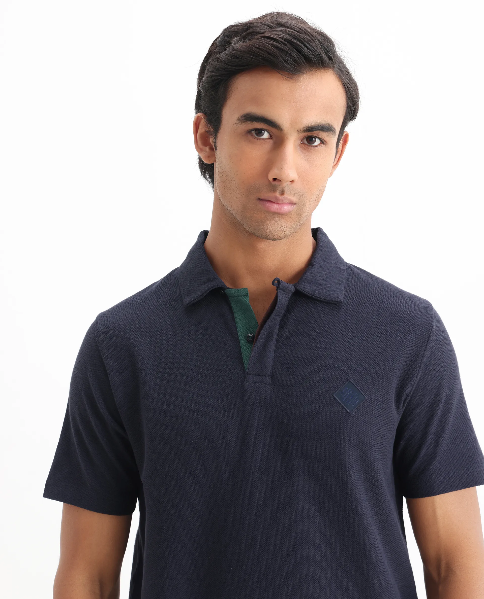 Rare Rabbit Men's Charles Navy Cotton Plain Regular Fit Half Sleeve Polo - Image 4
