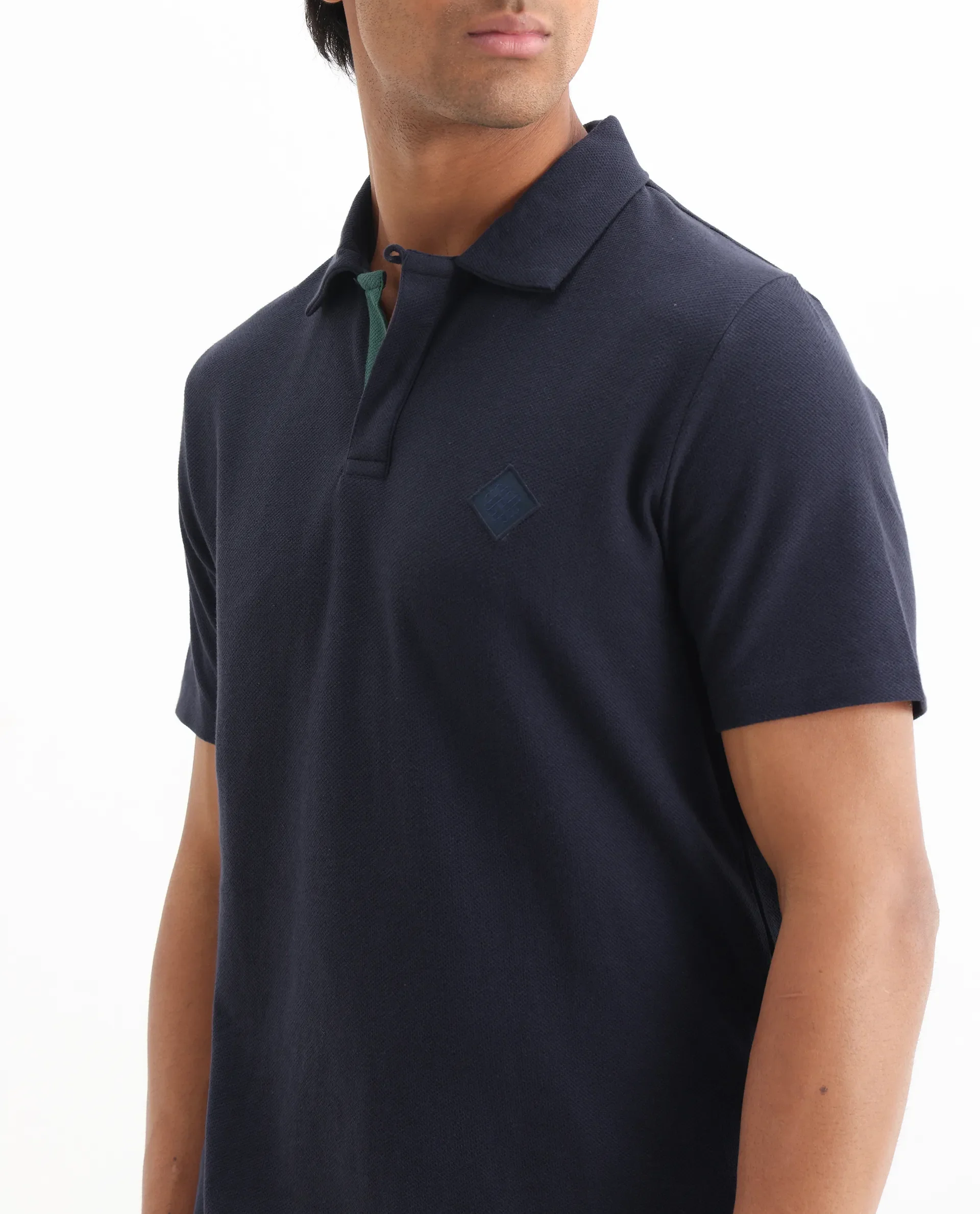 Rare Rabbit Men's Charles Navy Cotton Plain Regular Fit Half Sleeve Polo - Image 5