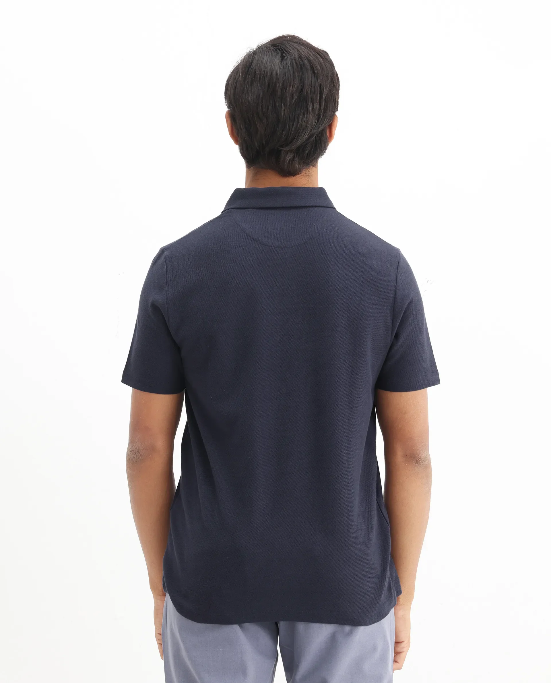 Rare Rabbit Men's Charles Navy Cotton Plain Regular Fit Half Sleeve Polo - Image 6